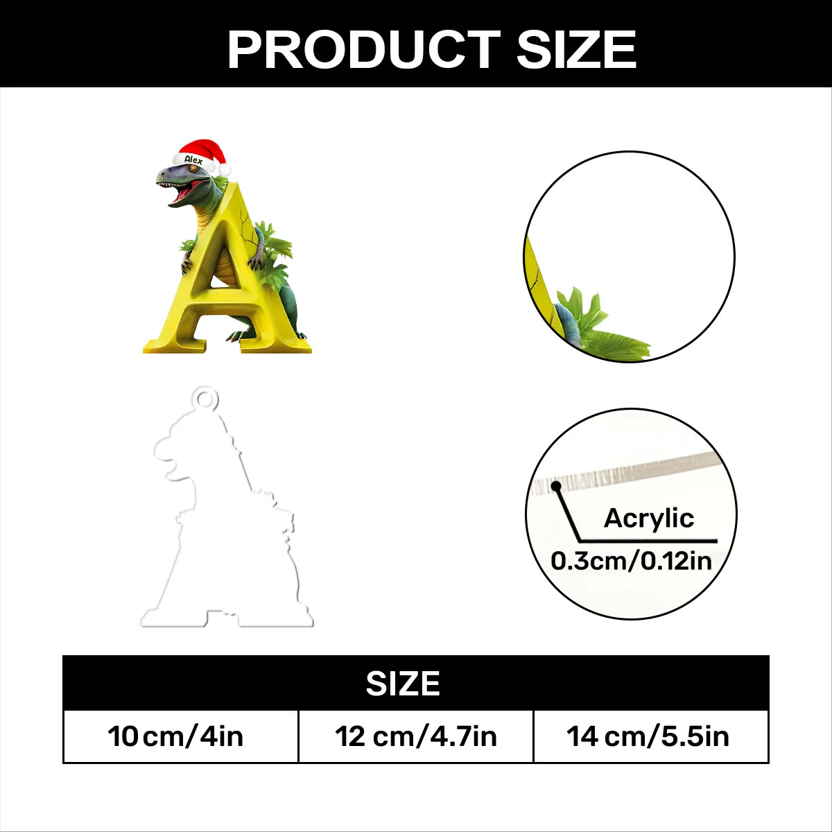 Dino Alphabet  - Personalized 1-Layer Acrylic Ornament - Image 7