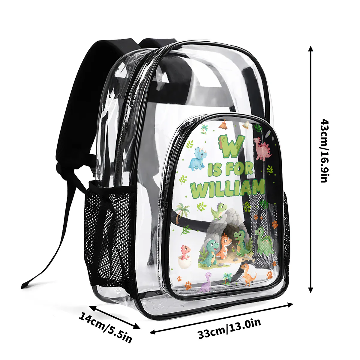 Dinosaur Kid's Name - Personalized Clear Backpack - Image 7