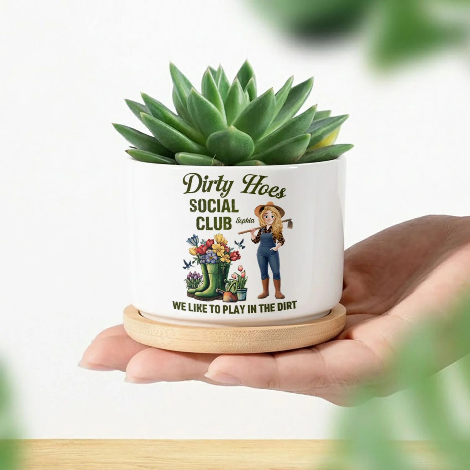 Dirty Hoes Garden Society We Thrive Where Others Wilt - Personalized Ceramic Plant Pot With Tray - Image 2