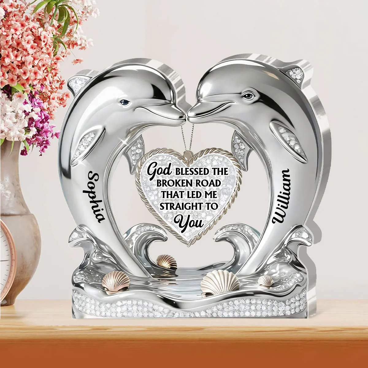 Dolphin Love Story Keepsake - Personalized Custom Shaped Acrylic Plaque - Image 2