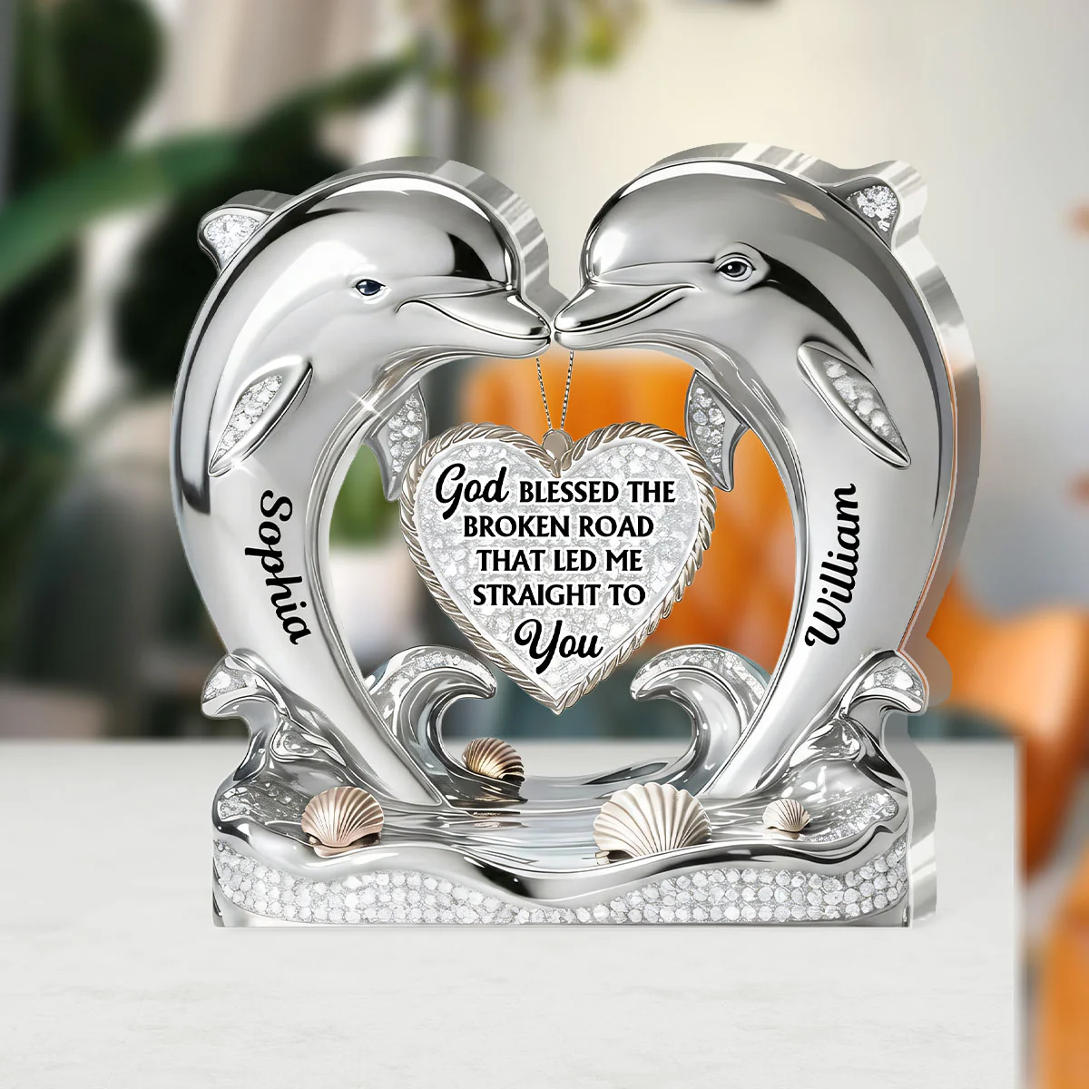 Dolphin Love Story Keepsake - Personalized Custom Shaped Acrylic Plaque - Image 3