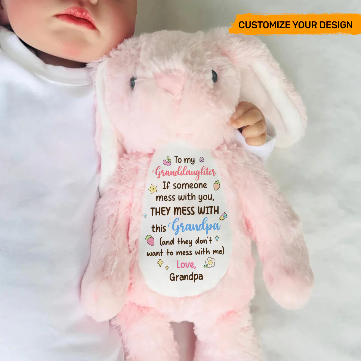 Don't Mess With My Grandpa - Personalized Stuffed Bunny - Image 6