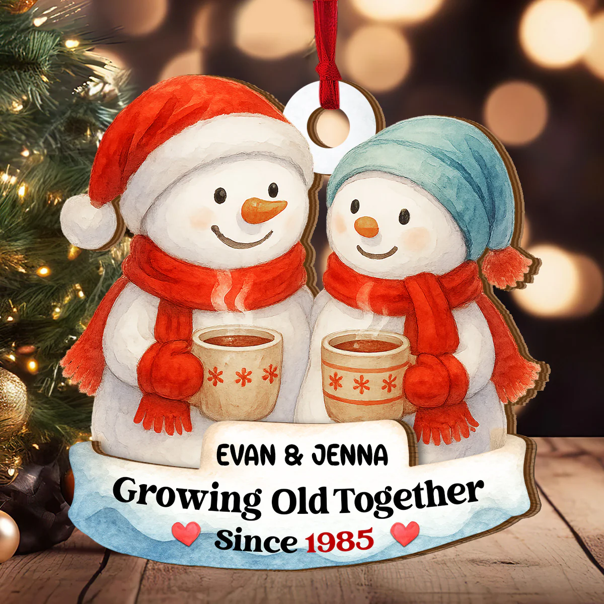 Drinking Hot Cocoa Together For Years - Personalized 2-Layered Wooden Ornament - Image 2