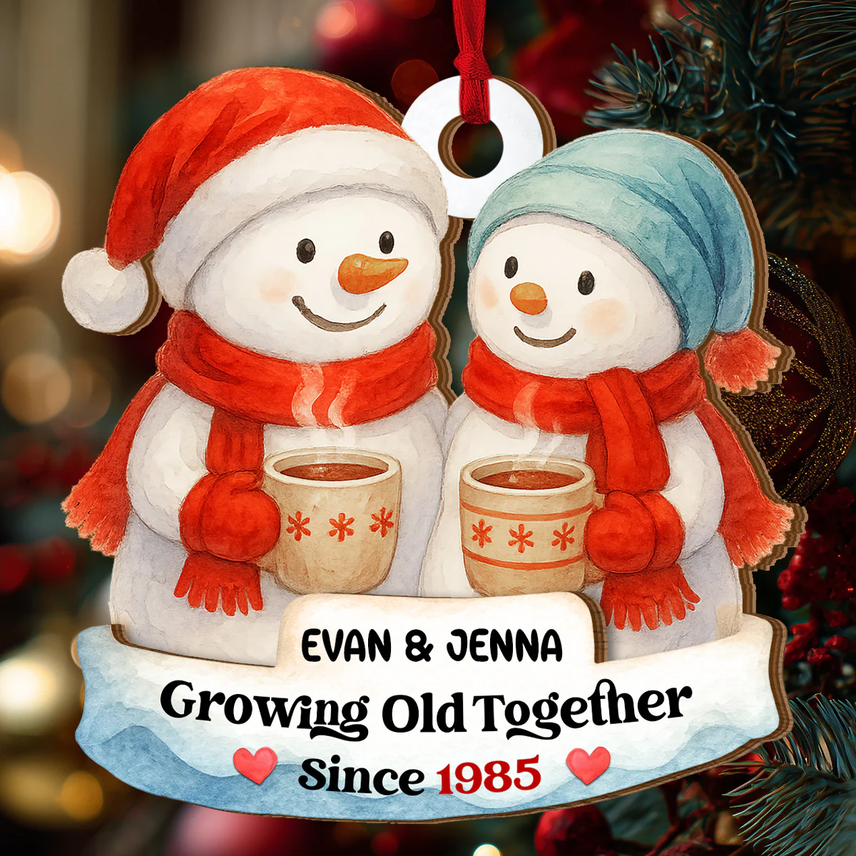 Drinking Hot Cocoa Together For Years - Personalized 2-Layered Wooden Ornament - Image 4