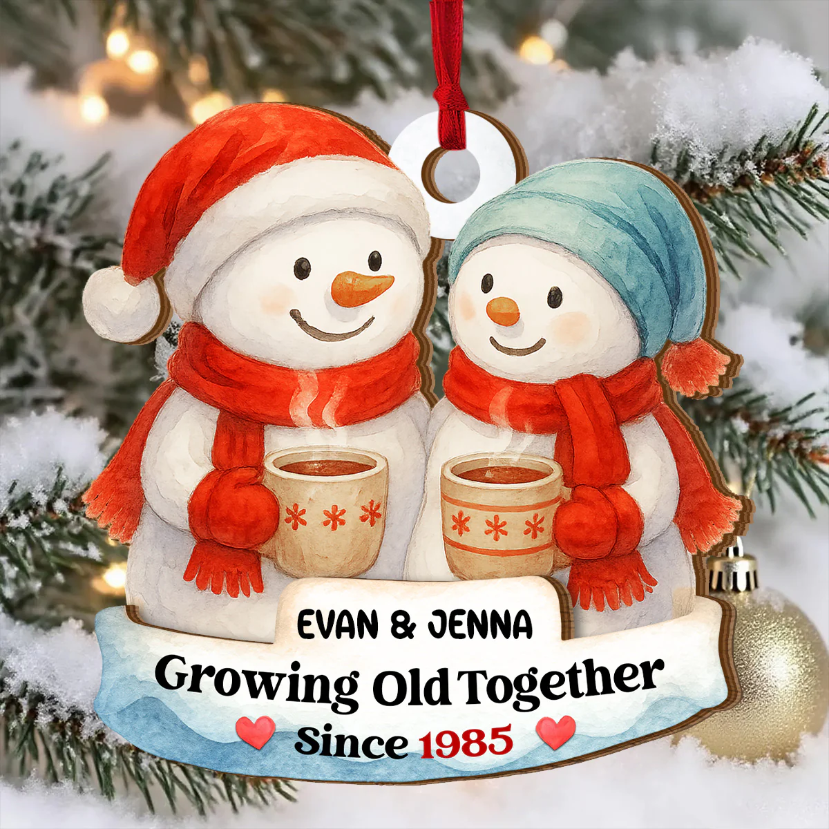 Drinking Hot Cocoa Together For Years - Personalized 2-Layered Wooden Ornament - Image 5