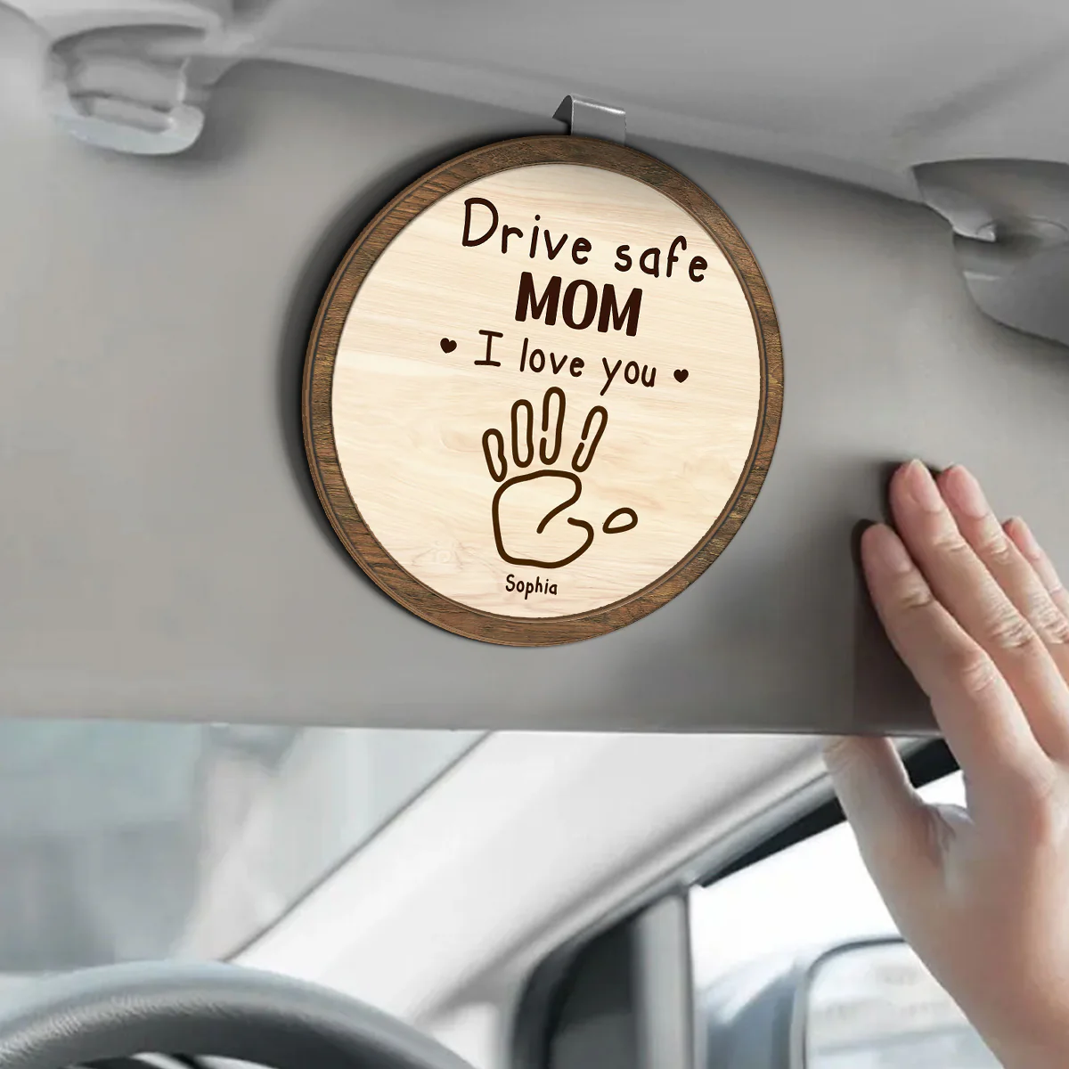 Drive Safe Grandpa We Love You Hand Prints - Personalized Car Visor Clip - Image 3
