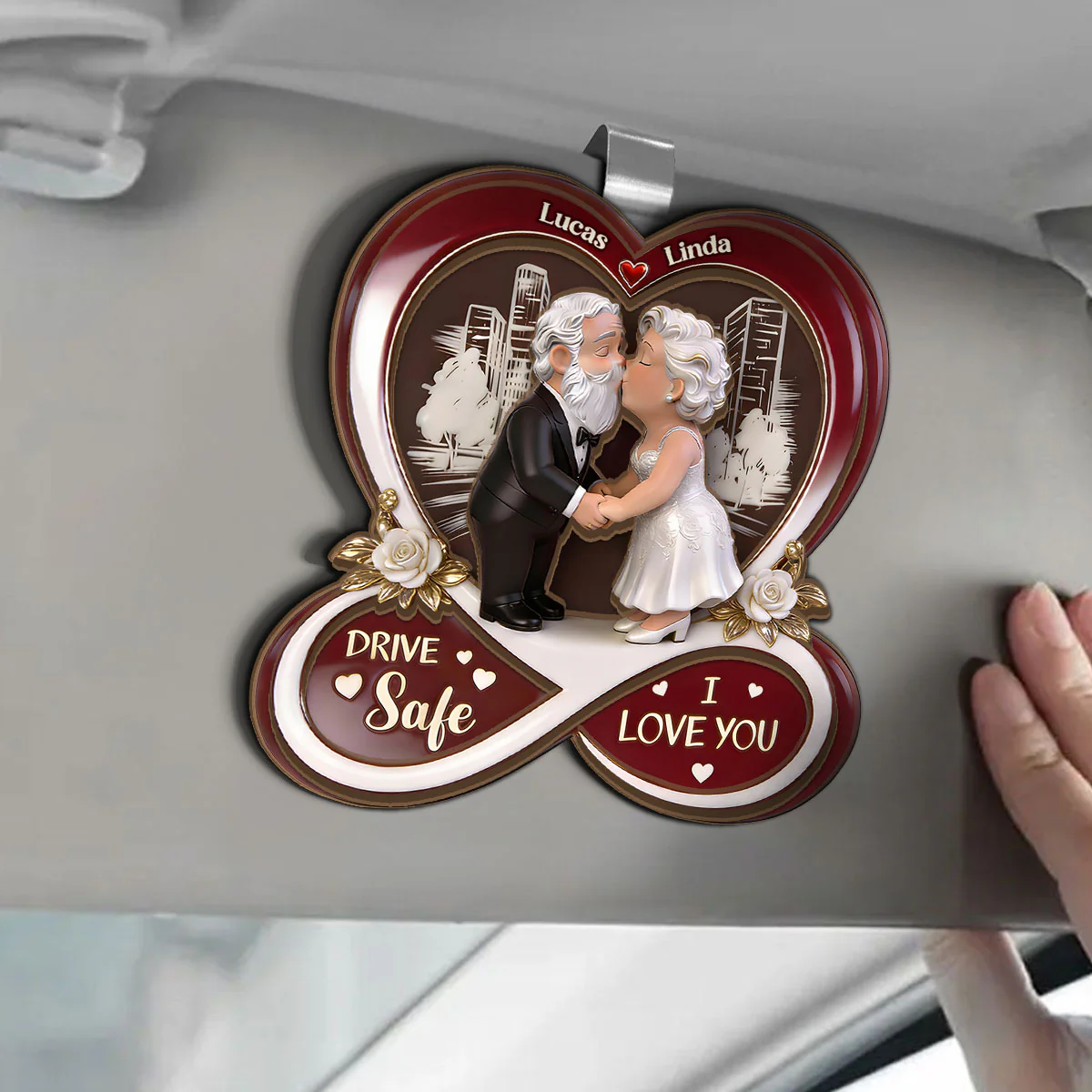 Drive Safe I Love You Gift For Husband, Boyfriend - Personalized Car Visor Clip - Image 3