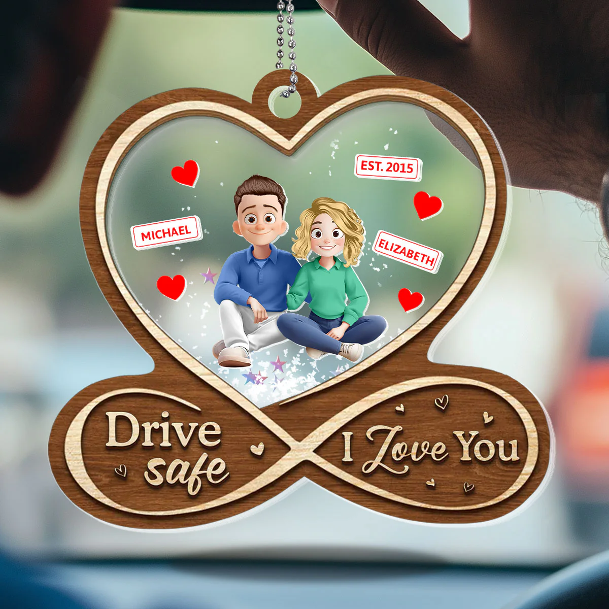 Drive Safe I Love You - Personalized Car Shaker Ornament - Image 3
