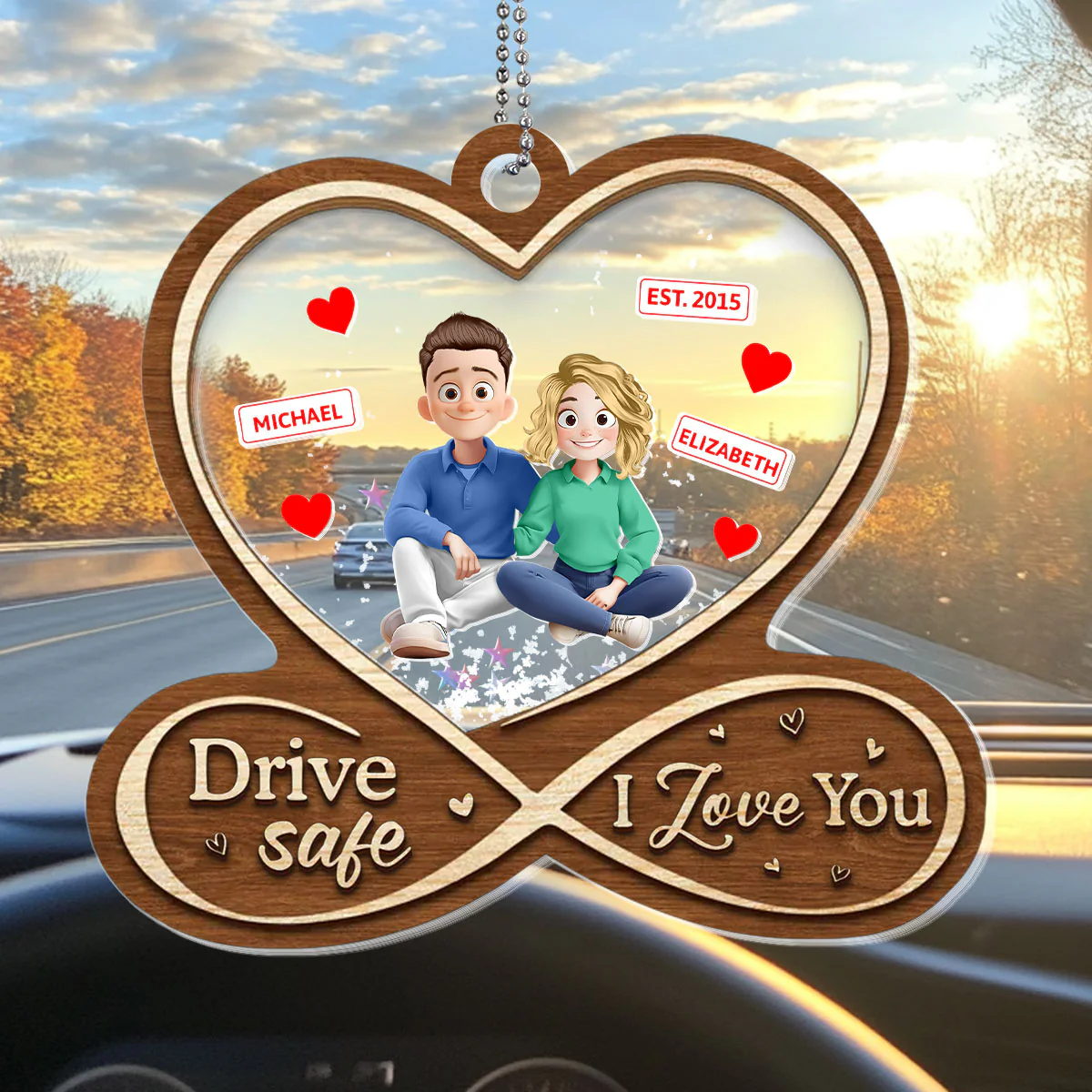 Drive Safe I Love You - Personalized Car Shaker Ornament - Image 4