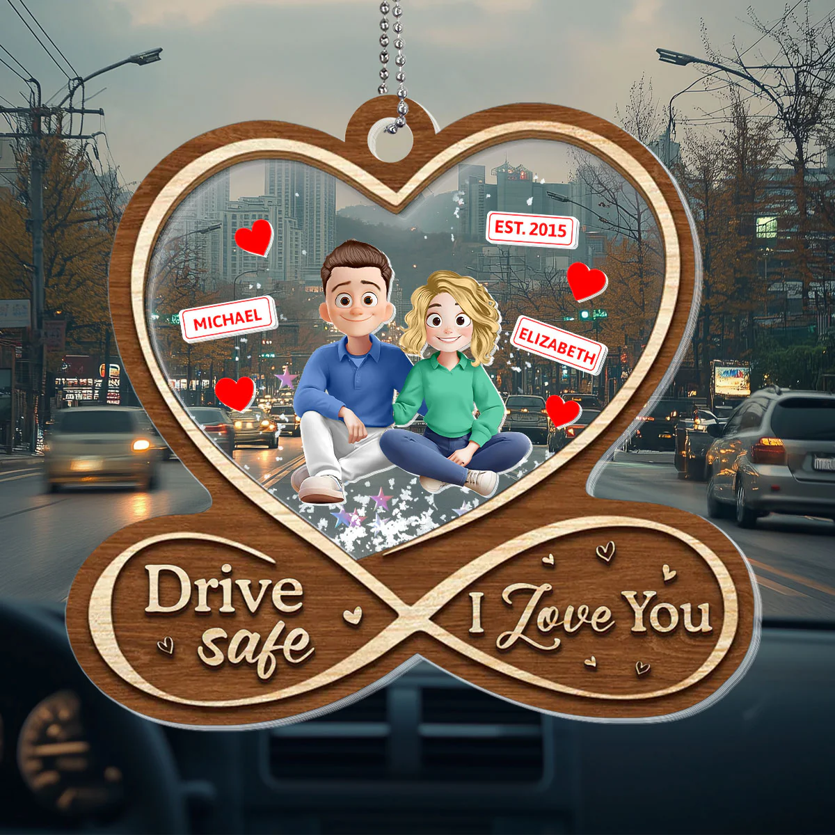 Drive Safe I Love You - Personalized Car Shaker Ornament - Image 5