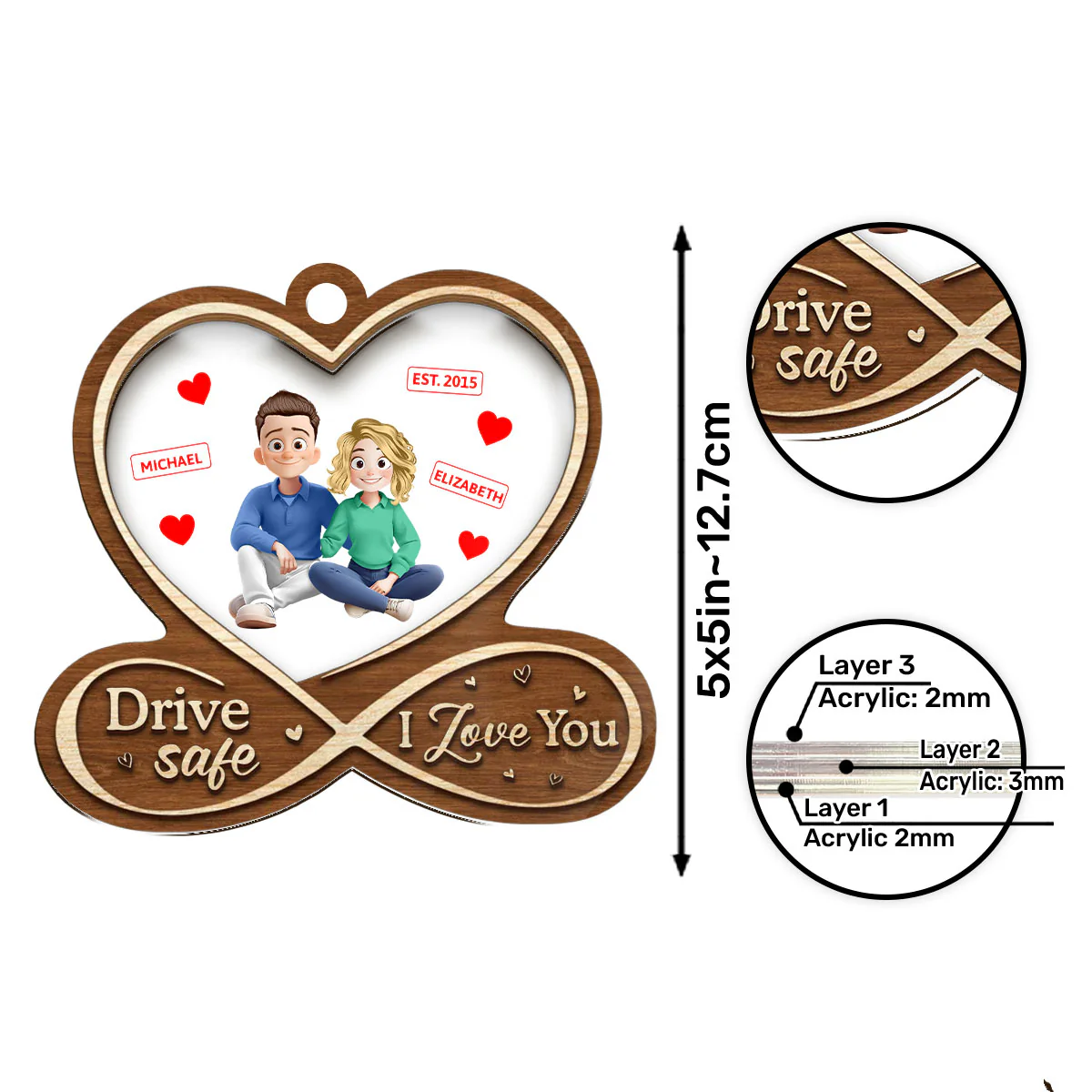 Drive Safe I Love You - Personalized Car Shaker Ornament - Image 6
