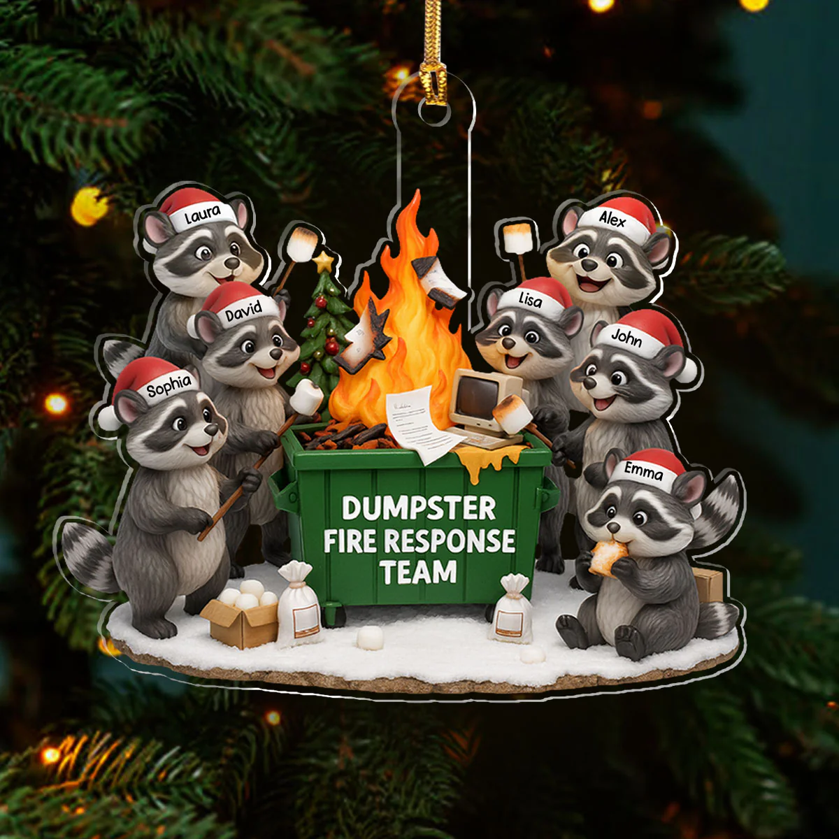 Dumpster Fire Crew - Personalized 1-Layer Acrylic Ornament - Image 3