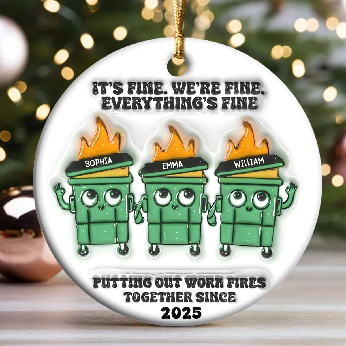 Dumpster Fire Squad - Personalized Round Shaped Ceramic Ornament - Image 3