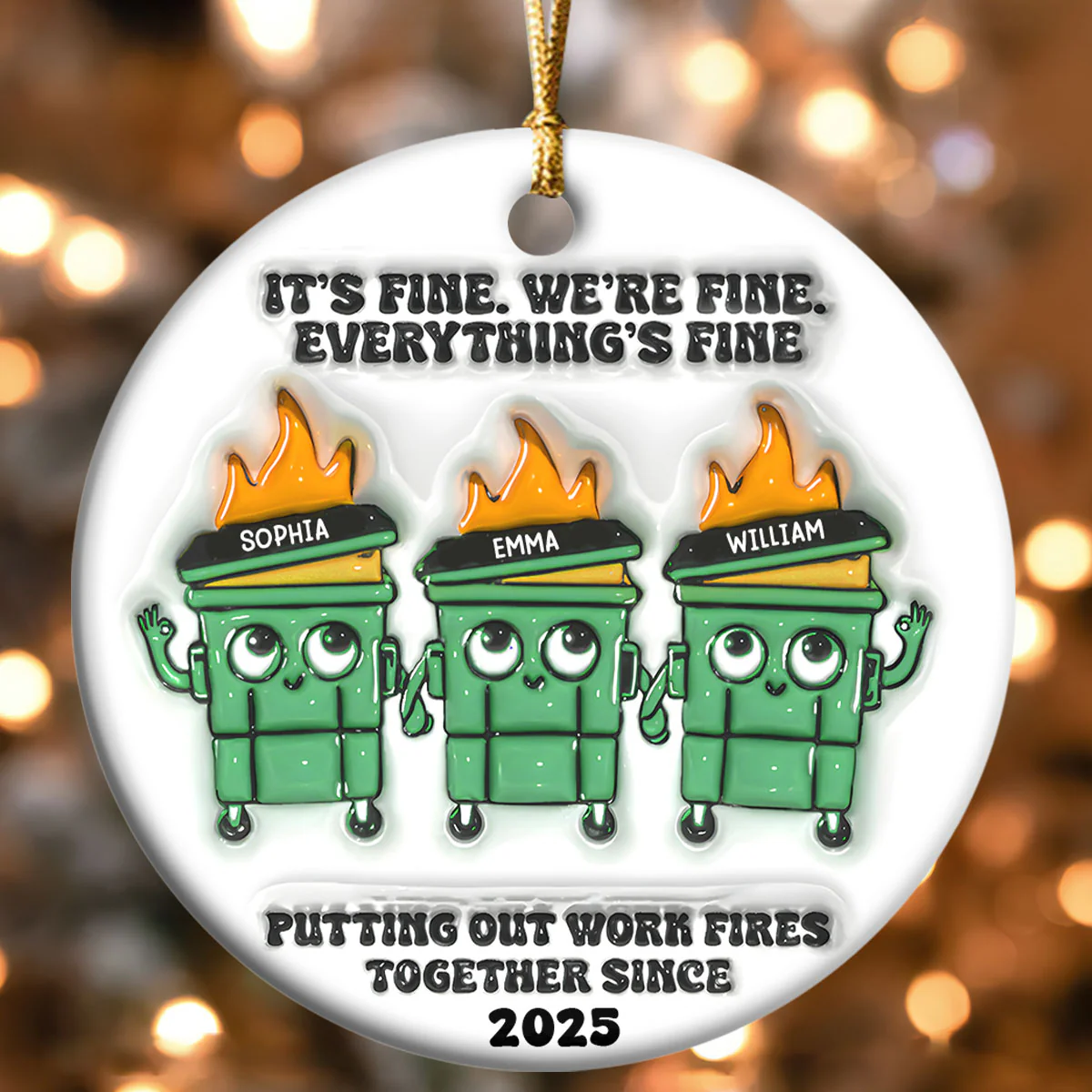 Dumpster Fire Squad - Personalized Round Shaped Ceramic Ornament - Image 4