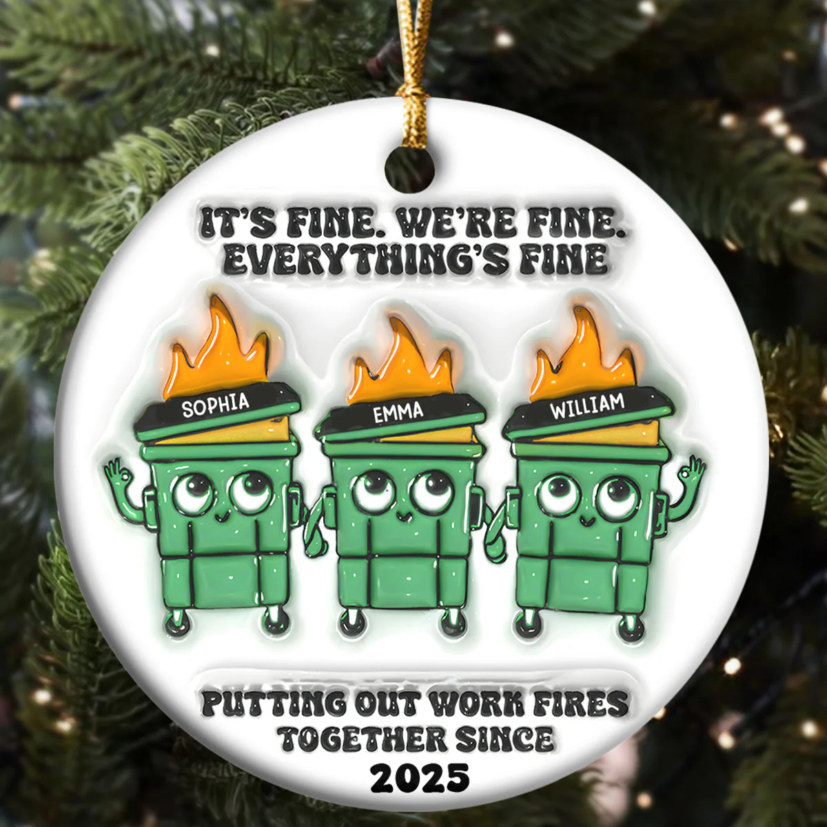 Dumpster Fire Squad - Personalized Round Shaped Ceramic Ornament - Image 5