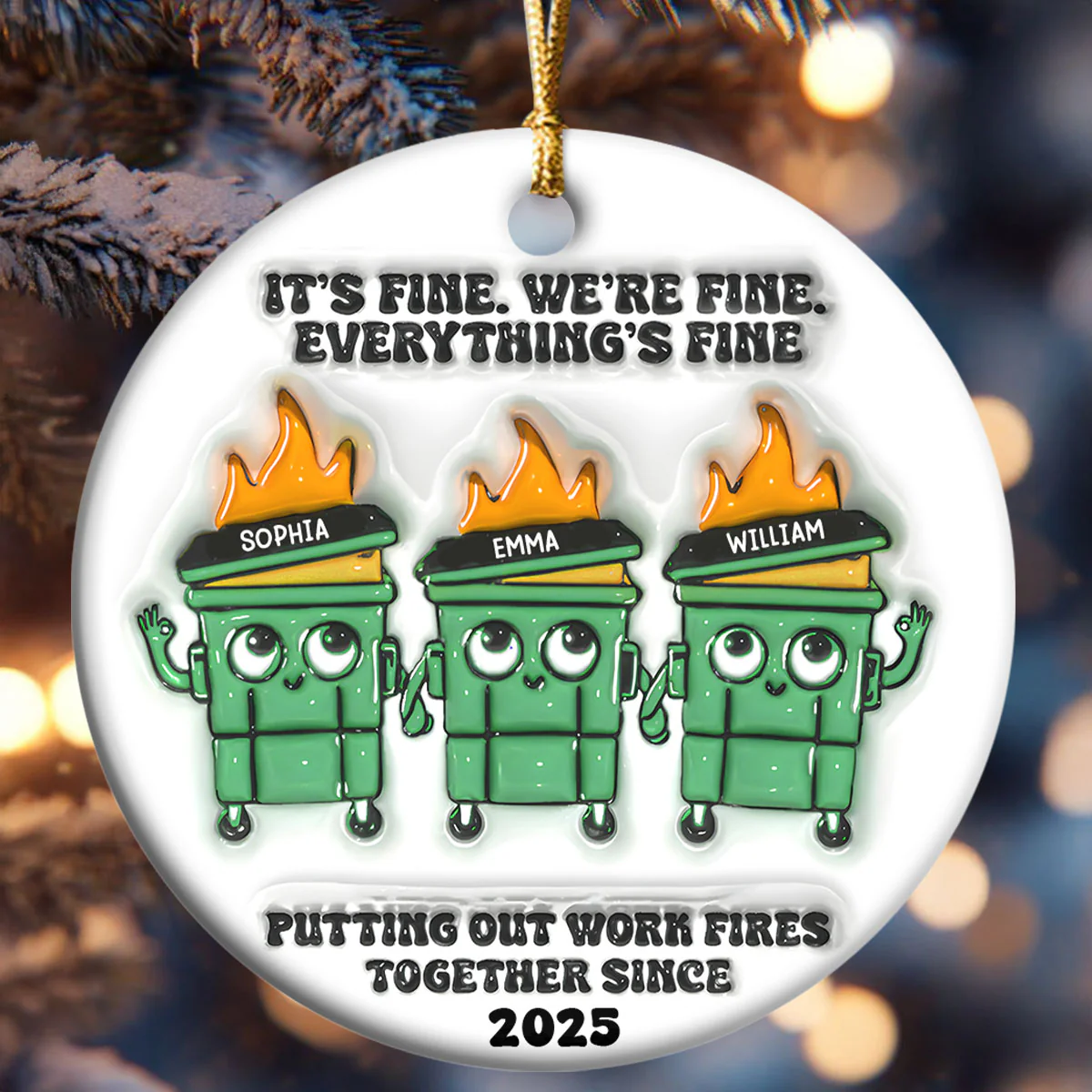 Dumpster Fire Squad - Personalized Round Shaped Ceramic Ornament - Image 6