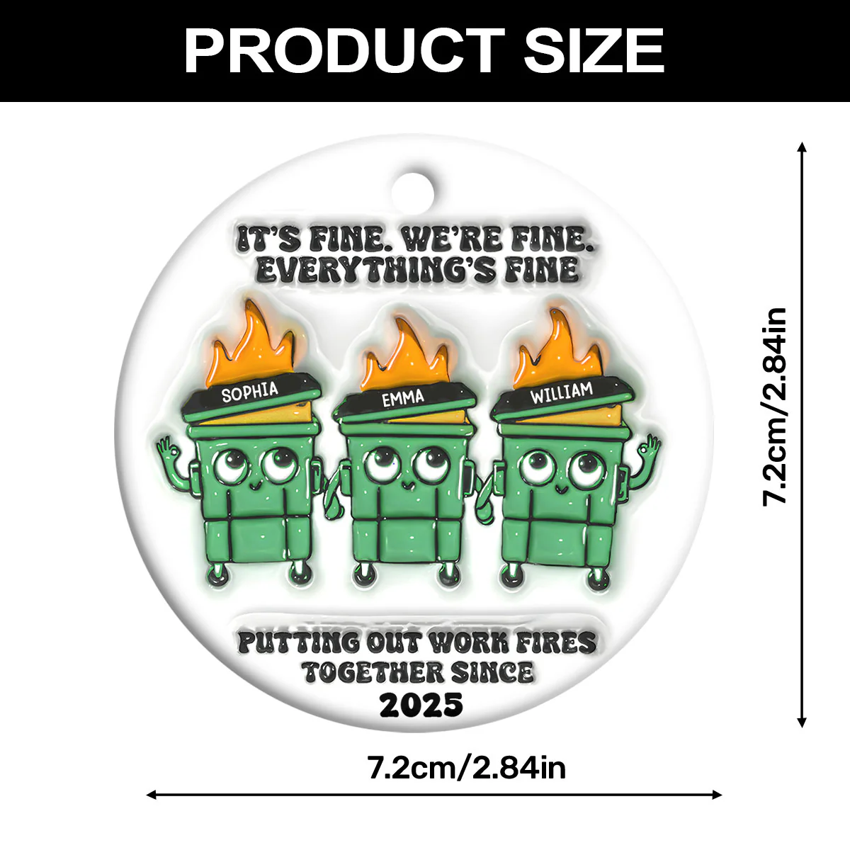 Dumpster Fire Squad - Personalized Round Shaped Ceramic Ornament - Image 7