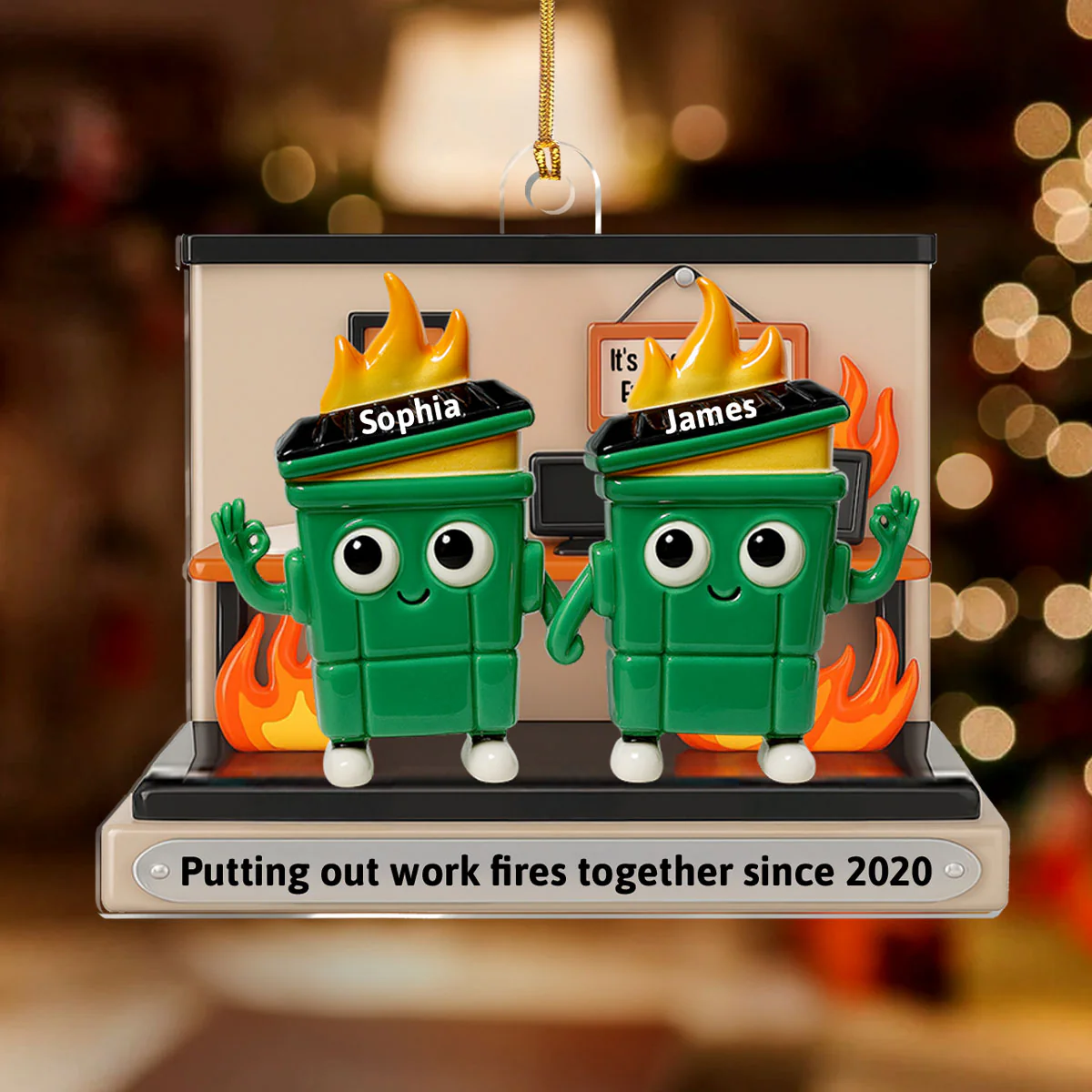 Dumpster Fires In Office Scene - Personalized 1-Layer Acrylic Ornament - Image 2