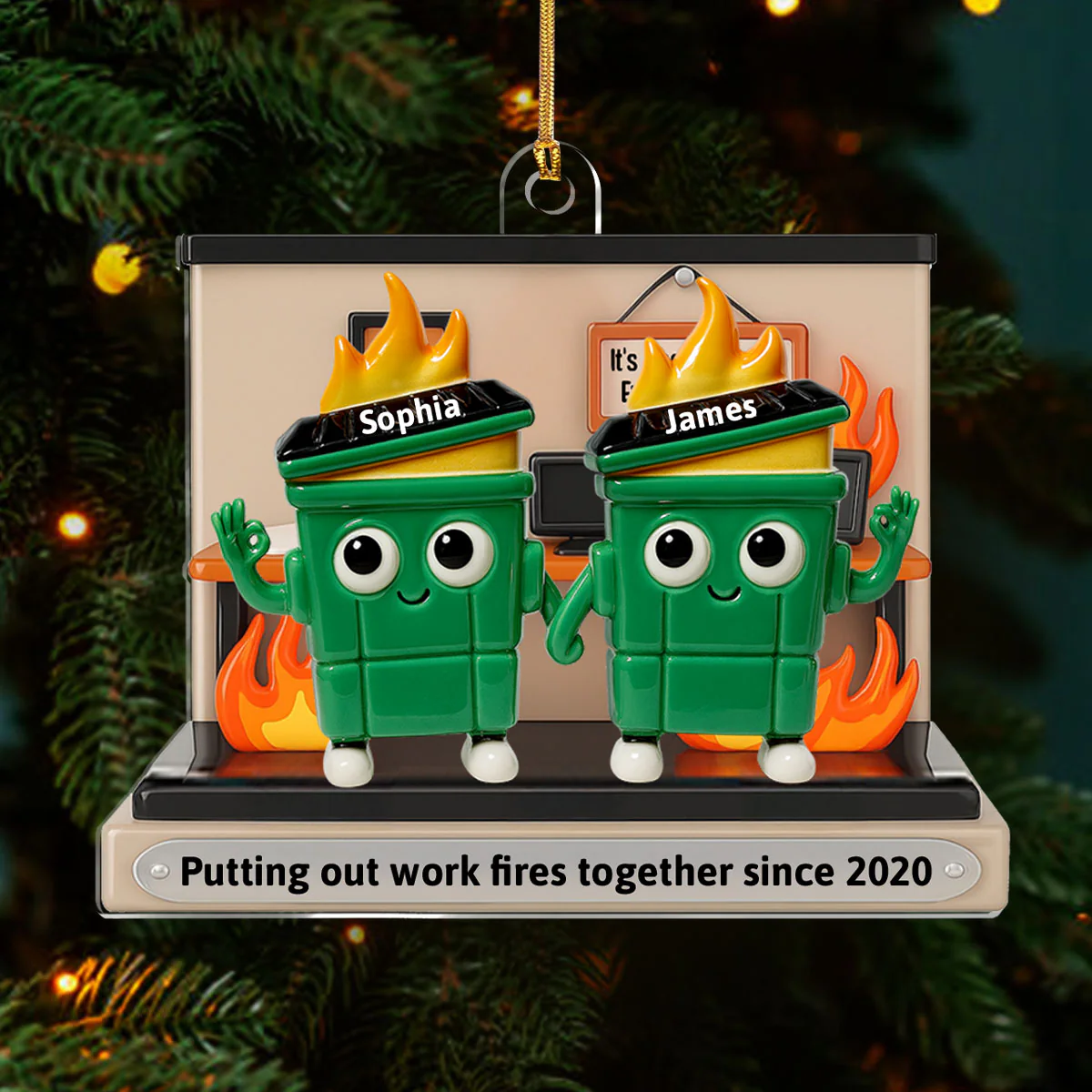 Dumpster Fires In Office Scene - Personalized 1-Layer Acrylic Ornament - Image 3