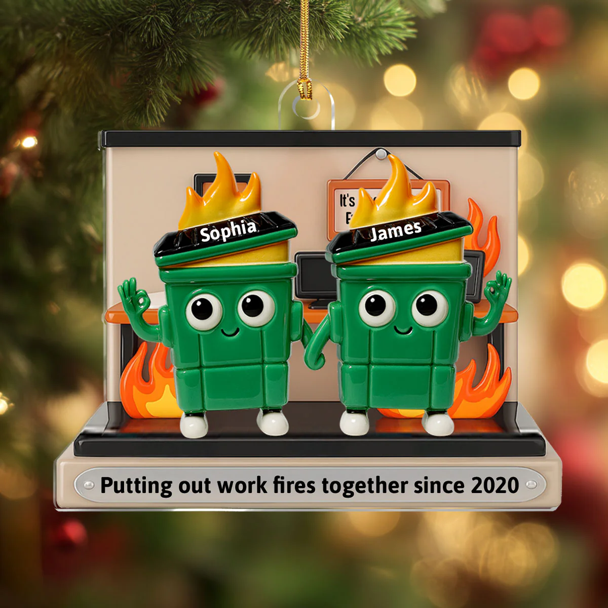 Dumpster Fires In Office Scene - Personalized 1-Layer Acrylic Ornament - Image 4