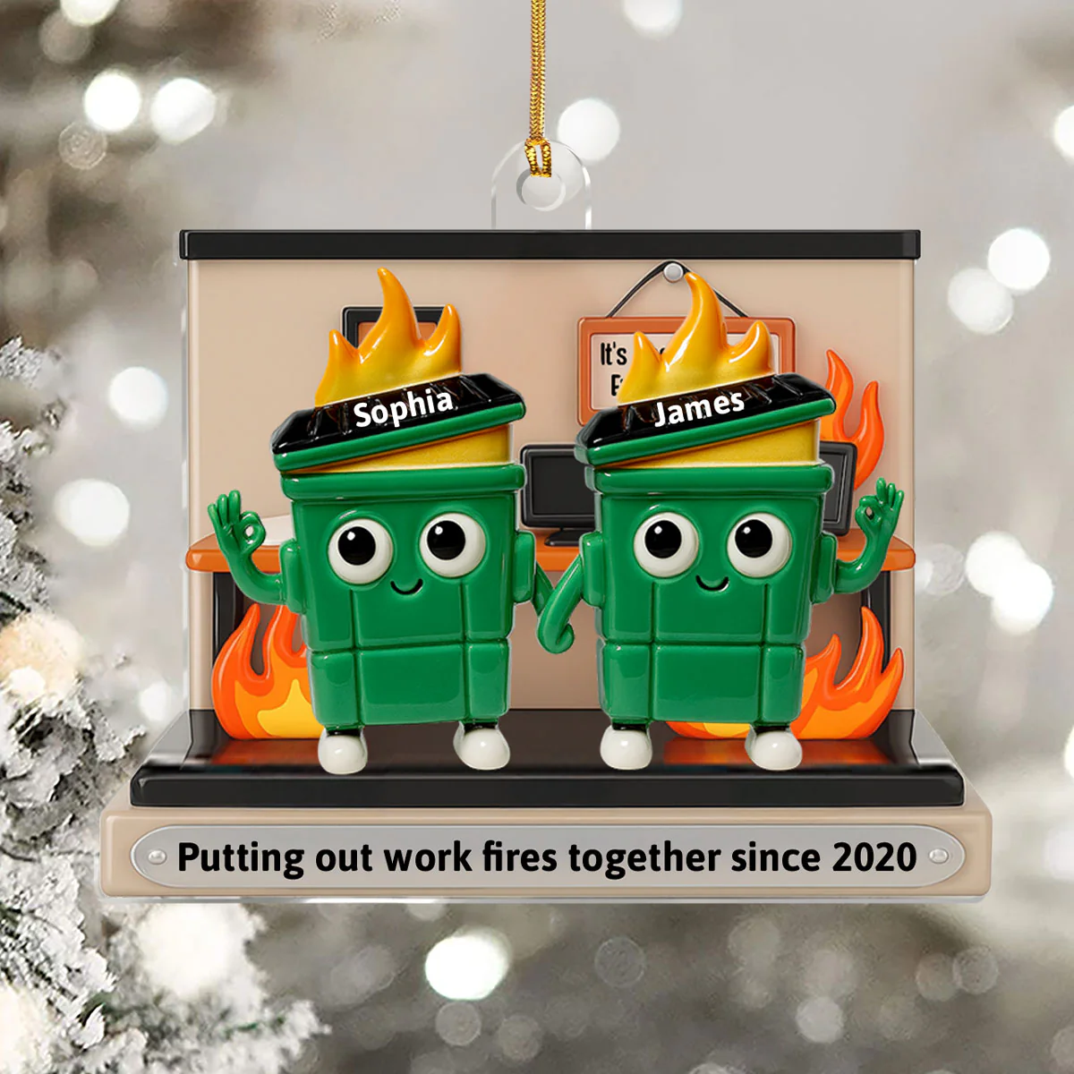 Dumpster Fires In Office Scene - Personalized 1-Layer Acrylic Ornament - Image 5