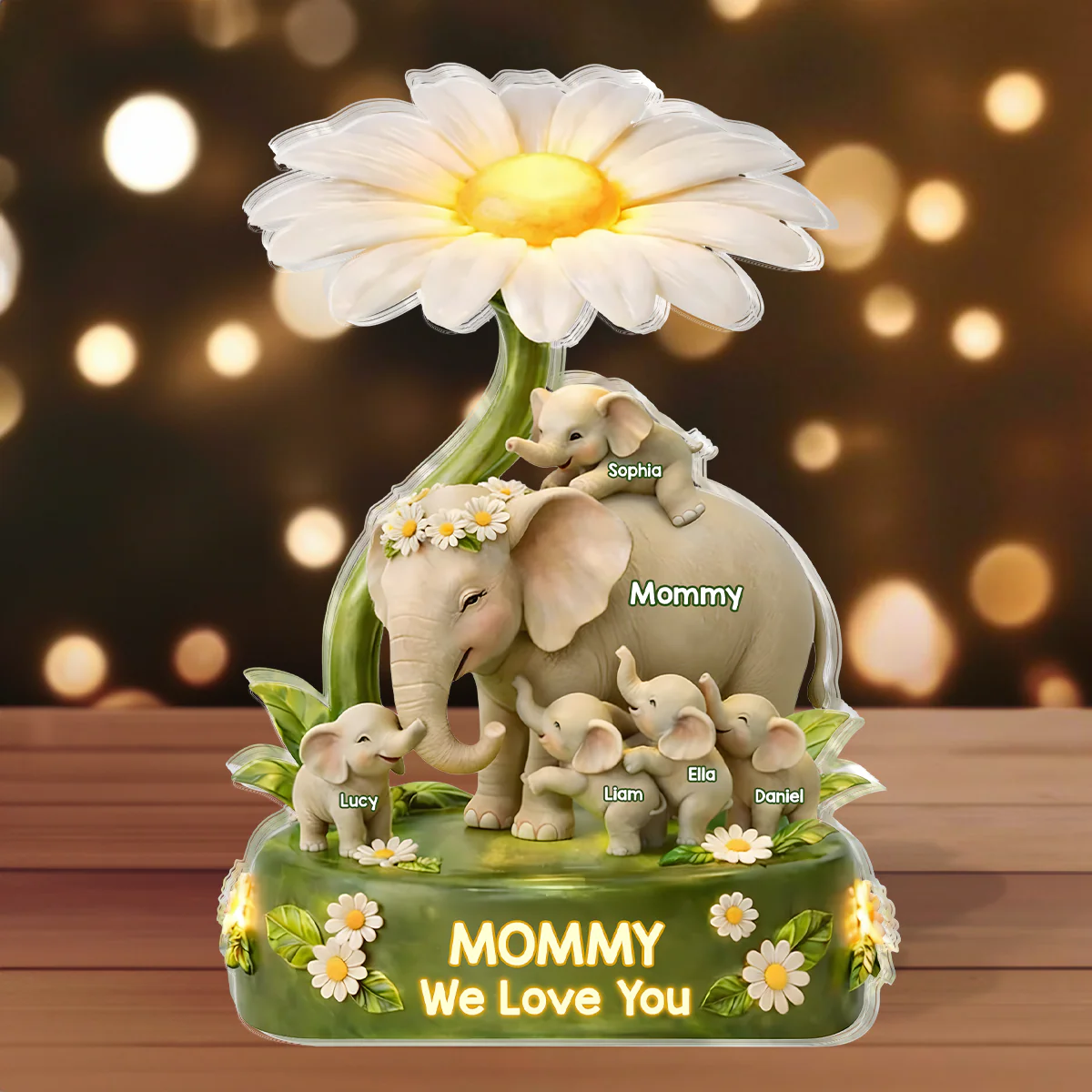 Elephant Love And Blossoms - Personalized Custom Shaped Acrylic Plaque