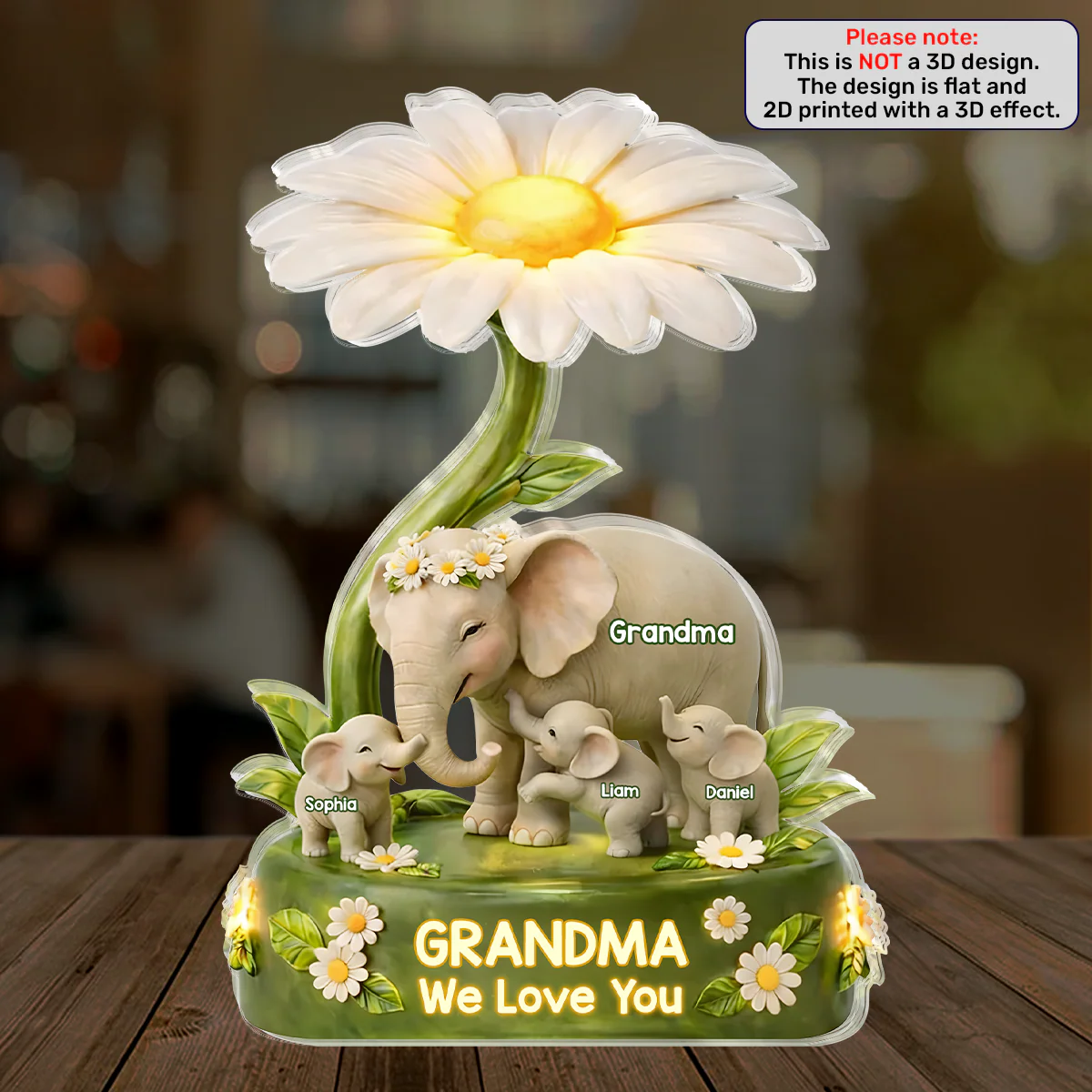 Elephant Love And Blossoms - Personalized Custom Shaped Acrylic Plaque - Image 3