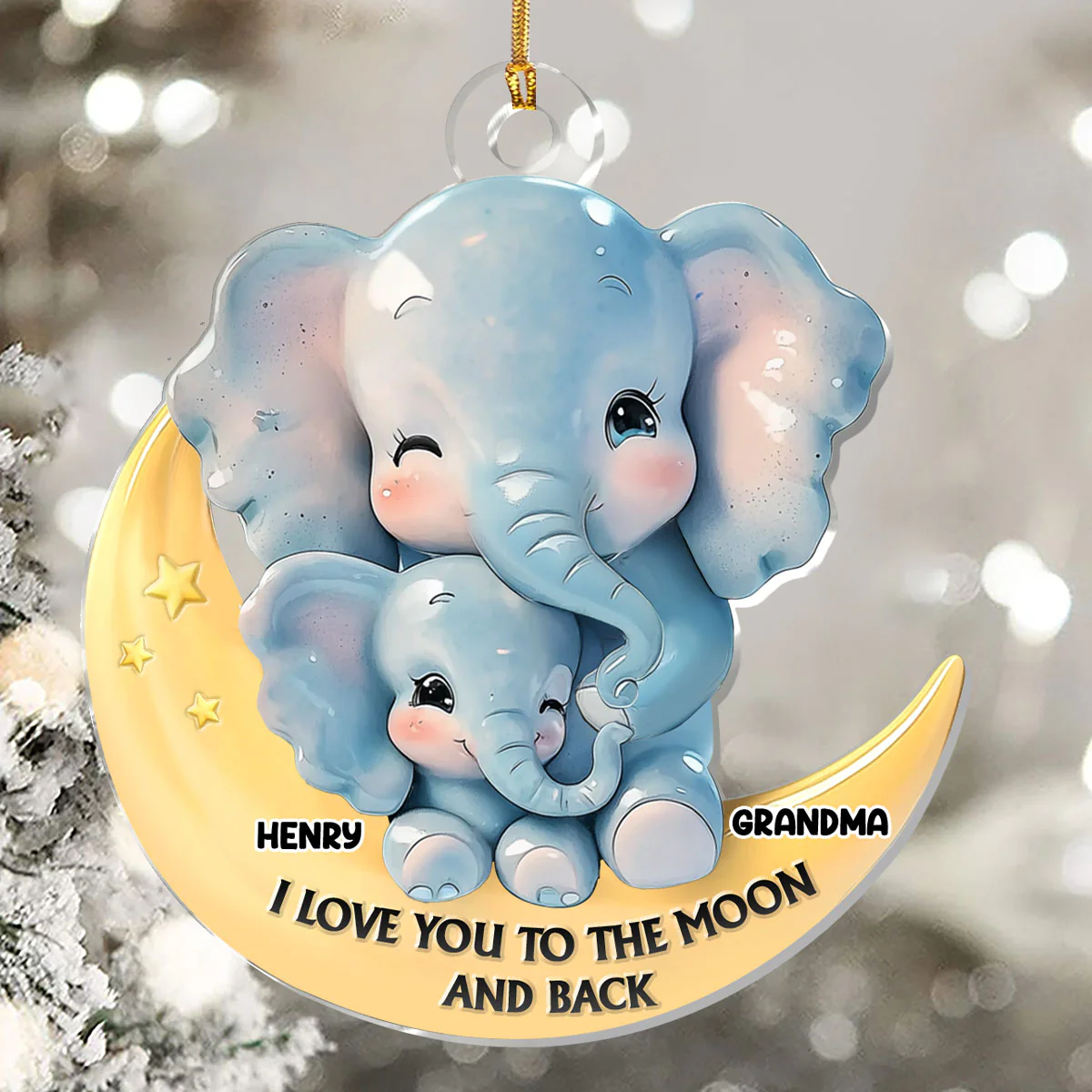 Elephant Moon Love - Personalized 1-Layer Acrylic Ornament - Image 5
