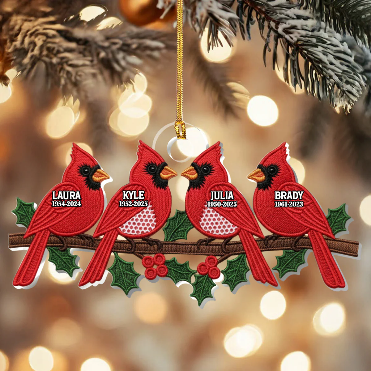 Embroidery Cardinals - Personalized 1-Layer Acrylic Ornament - Image 3
