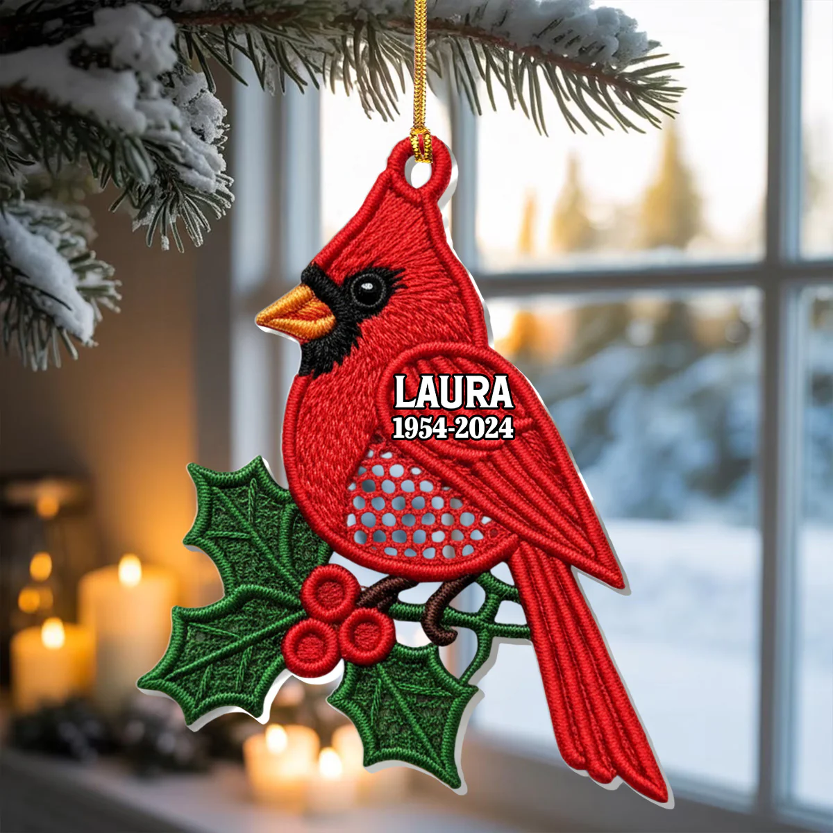 Embroidery Cardinals - Personalized 1-Layer Acrylic Ornament - Image 4