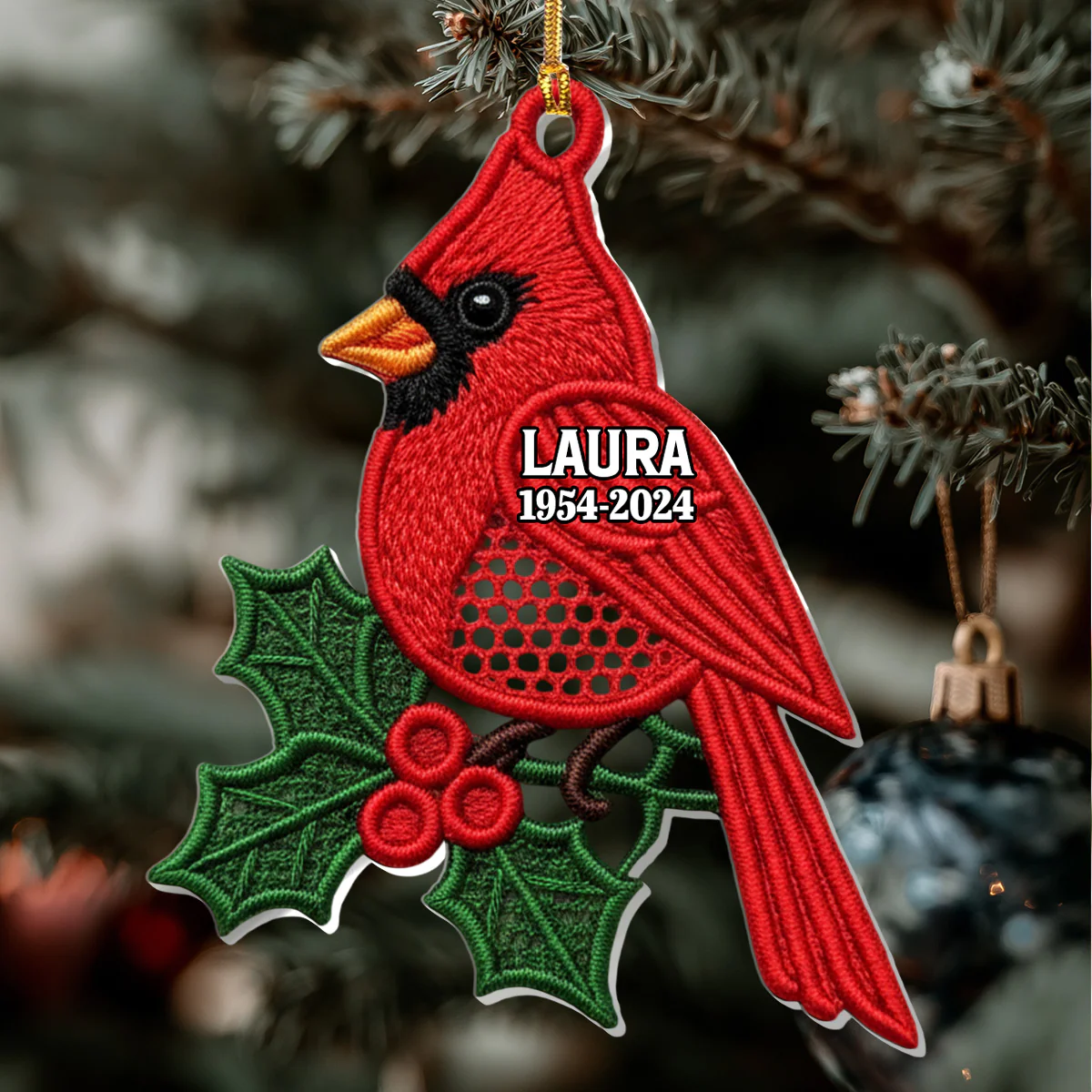 Embroidery Cardinals - Personalized 1-Layer Acrylic Ornament - Image 6