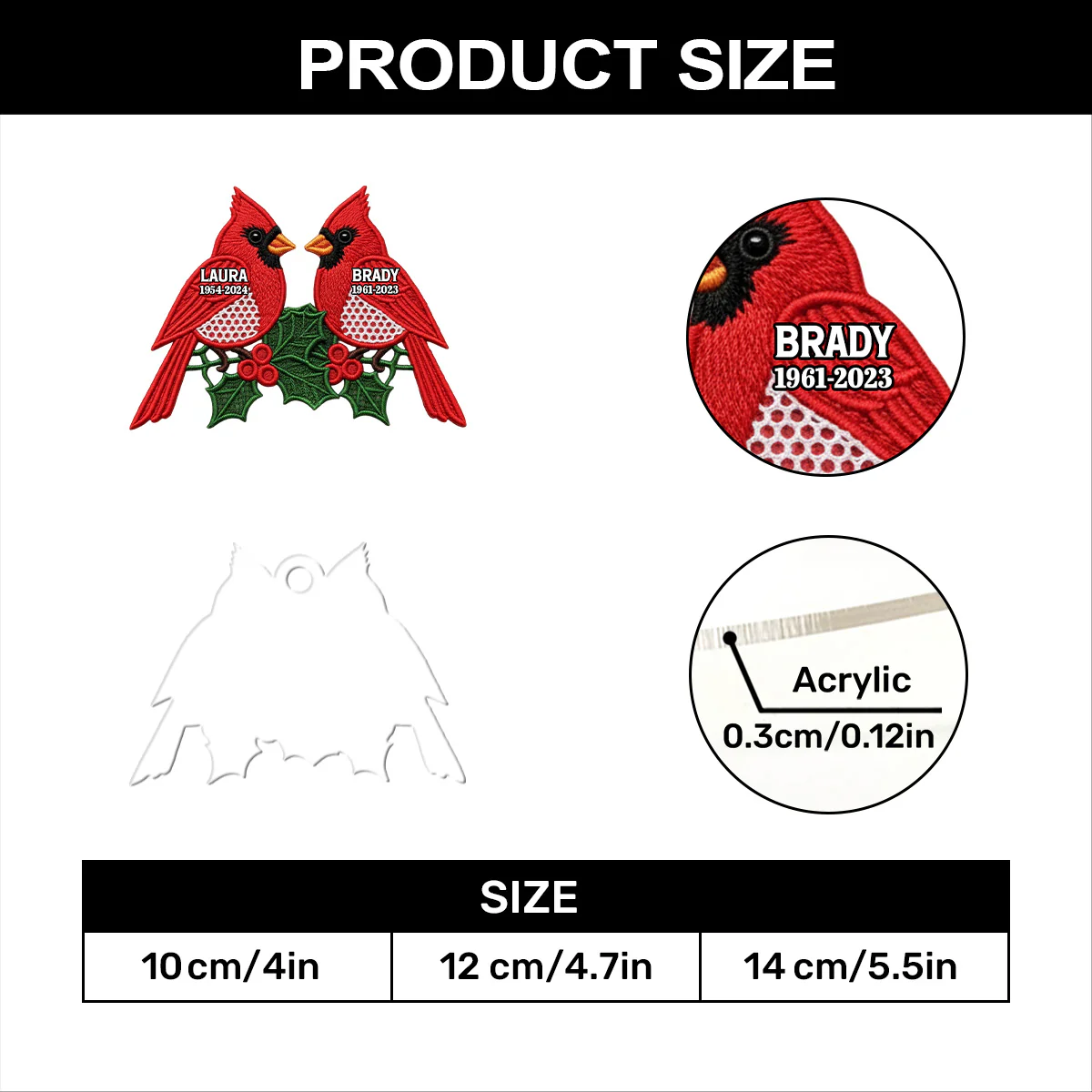 Embroidery Cardinals - Personalized 1-Layer Acrylic Ornament - Image 7