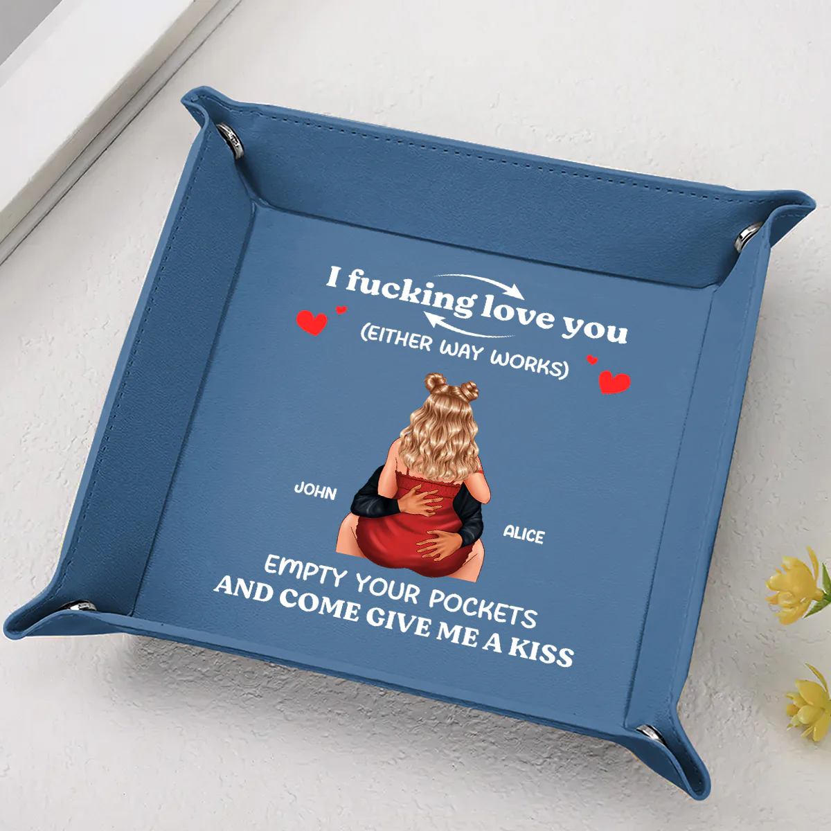 Empty Your Pockets And Come Give Me A Kiss - Personalized Leather Valet Tray - Image 5