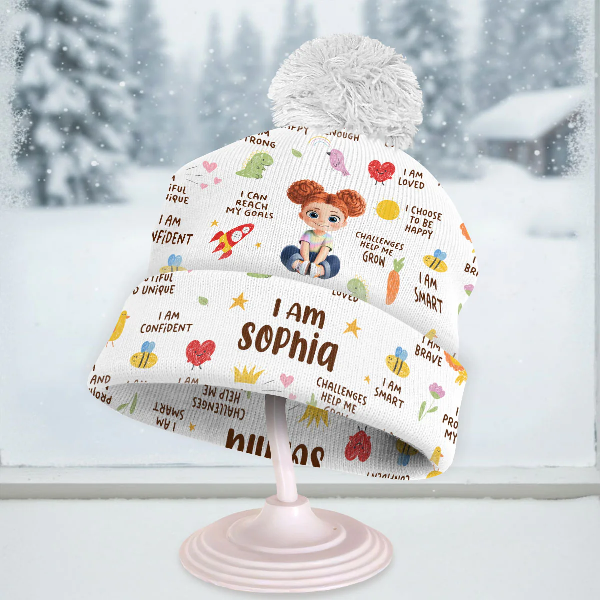 Encouraging Positive Thoughts - Personalized Bobble Beanie Hat - Image 2