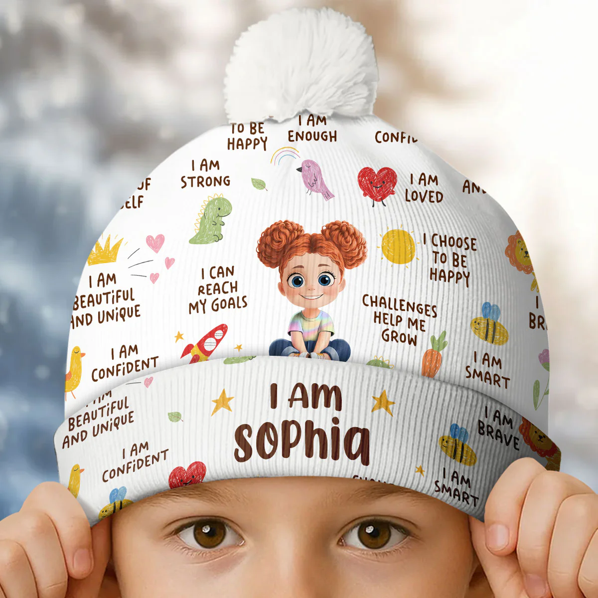 Encouraging Positive Thoughts - Personalized Bobble Beanie Hat - Image 3
