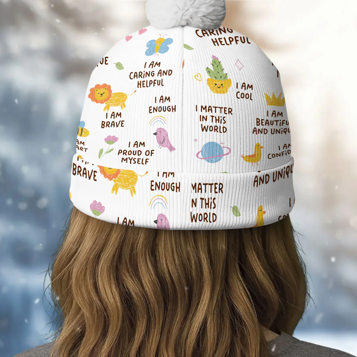 Encouraging Positive Thoughts - Personalized Bobble Beanie Hat - Image 4