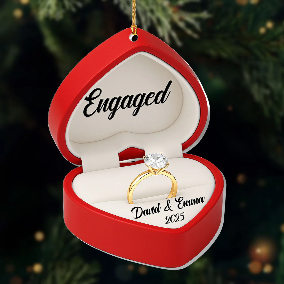 Engaged Married Couple Heart Ring Box - Personalized 1-Layer Acrylic Ornament