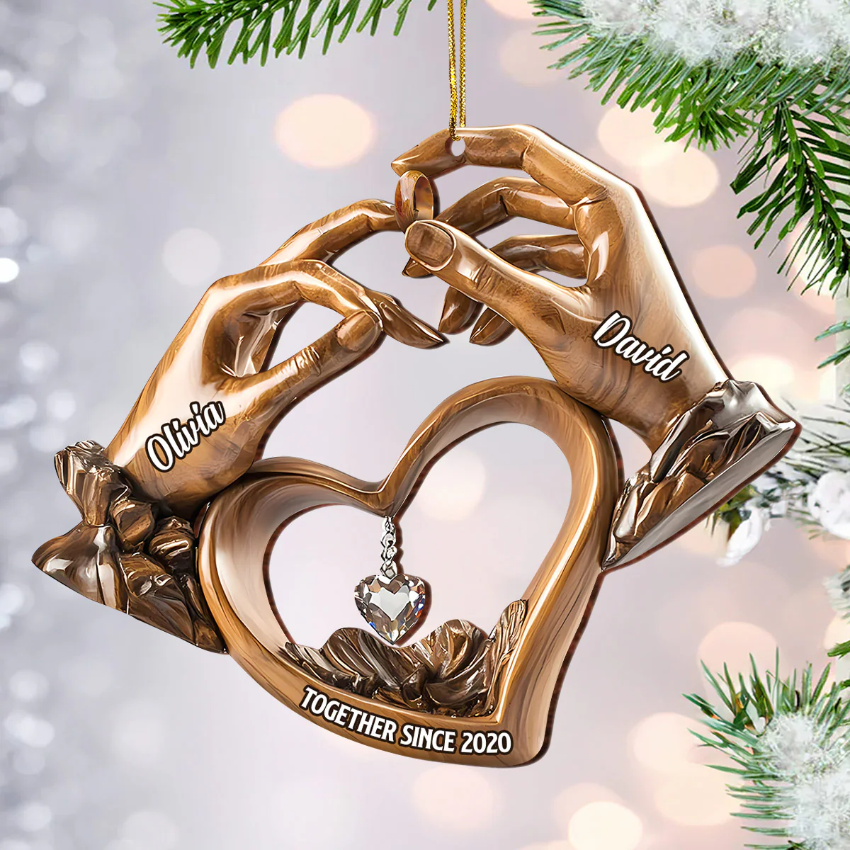 Engagement Wedding Anniversary - Personalized Custom Shape Wood Ornament Cutout & Print