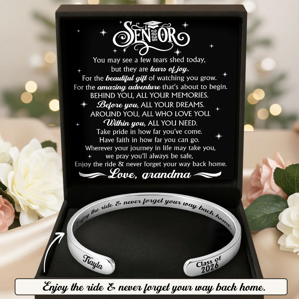 Enjoy The Ride - Personalized Cuff Bangle Bracelet With Box