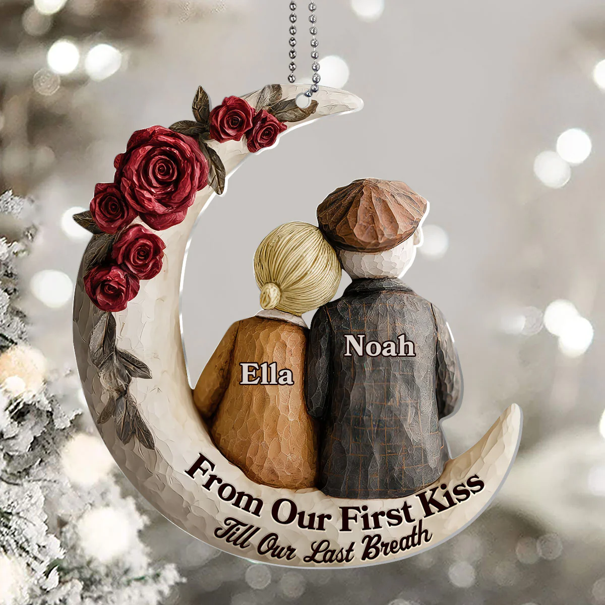 Eternal Embrace On The Crescent Moon - Personalized 1-Layer Acrylic Ornament - Image 5