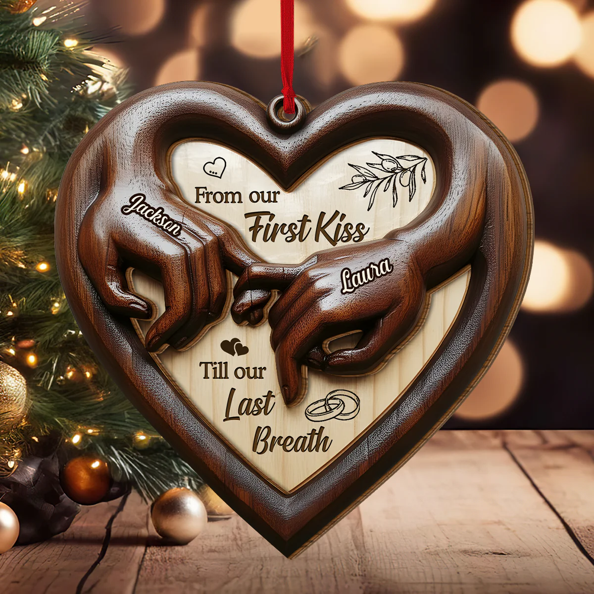 Eternal Love - Personalized 2-Layered Wooden Ornament - Image 3
