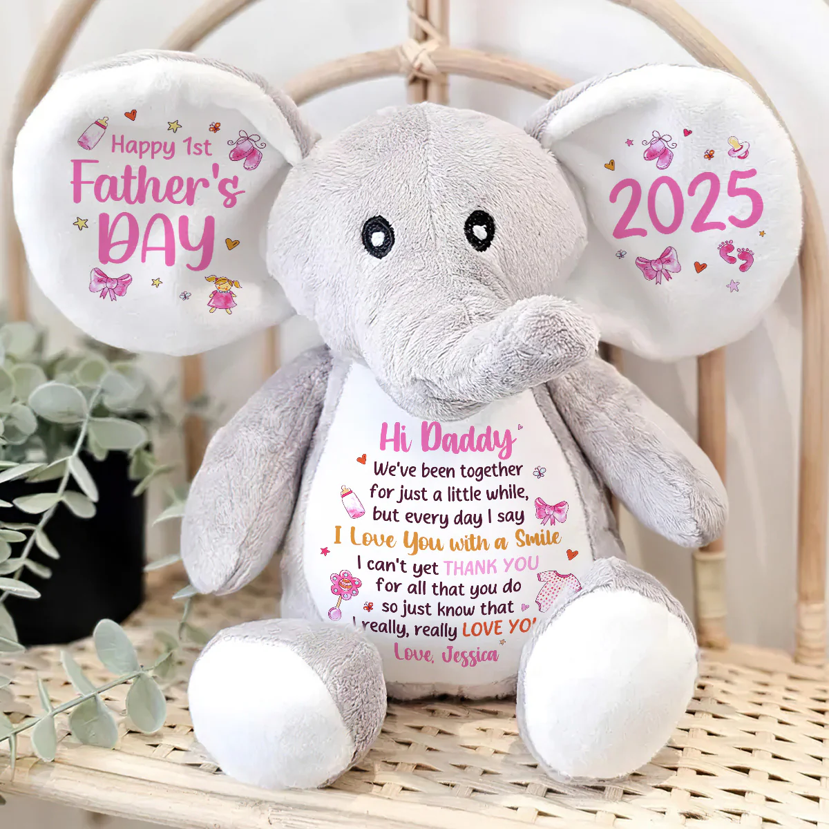 Every Day I Say I Love You With A Smile - Personalized Stuffed Elephant - Image 4