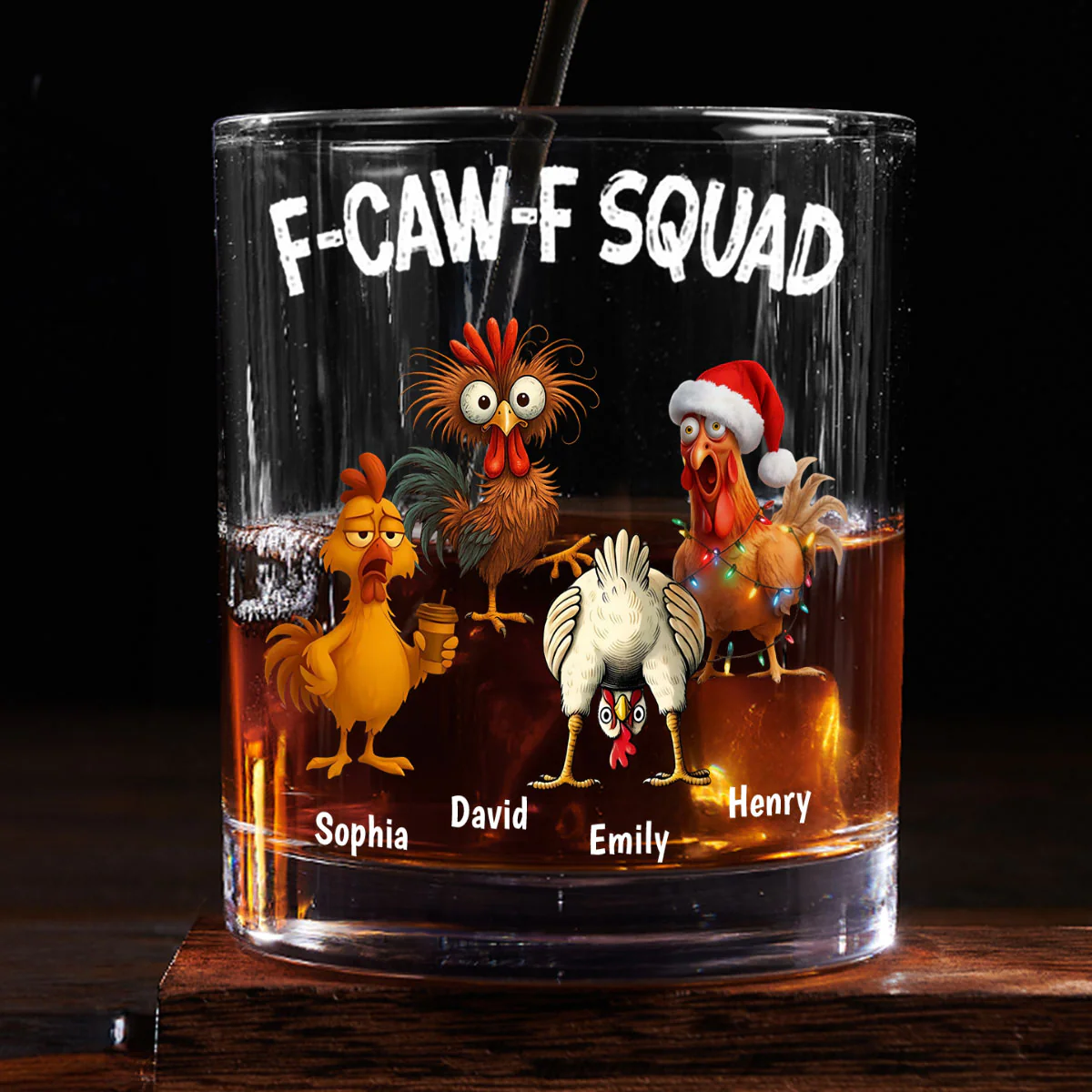 F-Caw-F Squad - Personalized Round Whiskey Glass