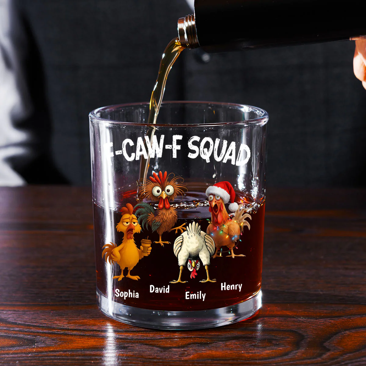 F-Caw-F Squad - Personalized Round Whiskey Glass - Image 2