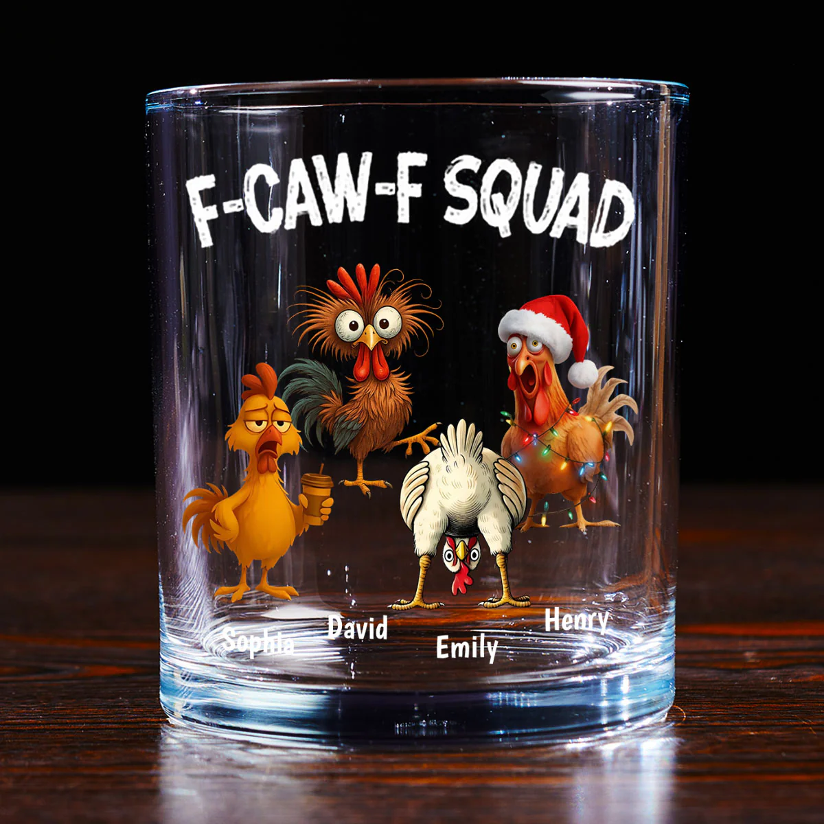 F-Caw-F Squad - Personalized Round Whiskey Glass - Image 3