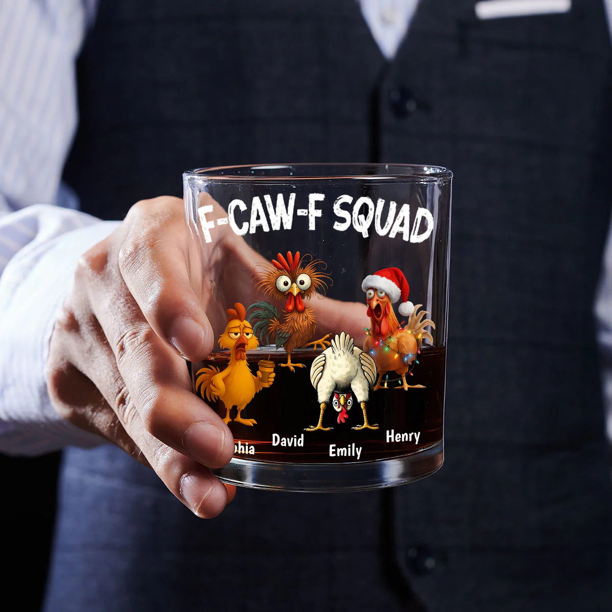 F-Caw-F Squad - Personalized Round Whiskey Glass - Image 4