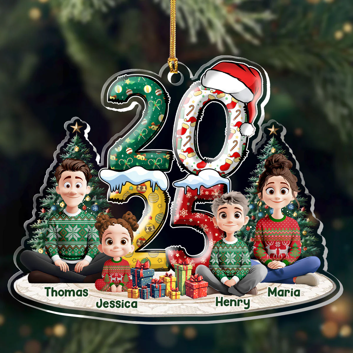 Family Christmas Joy - Personalized 1-Layer Acrylic Ornament