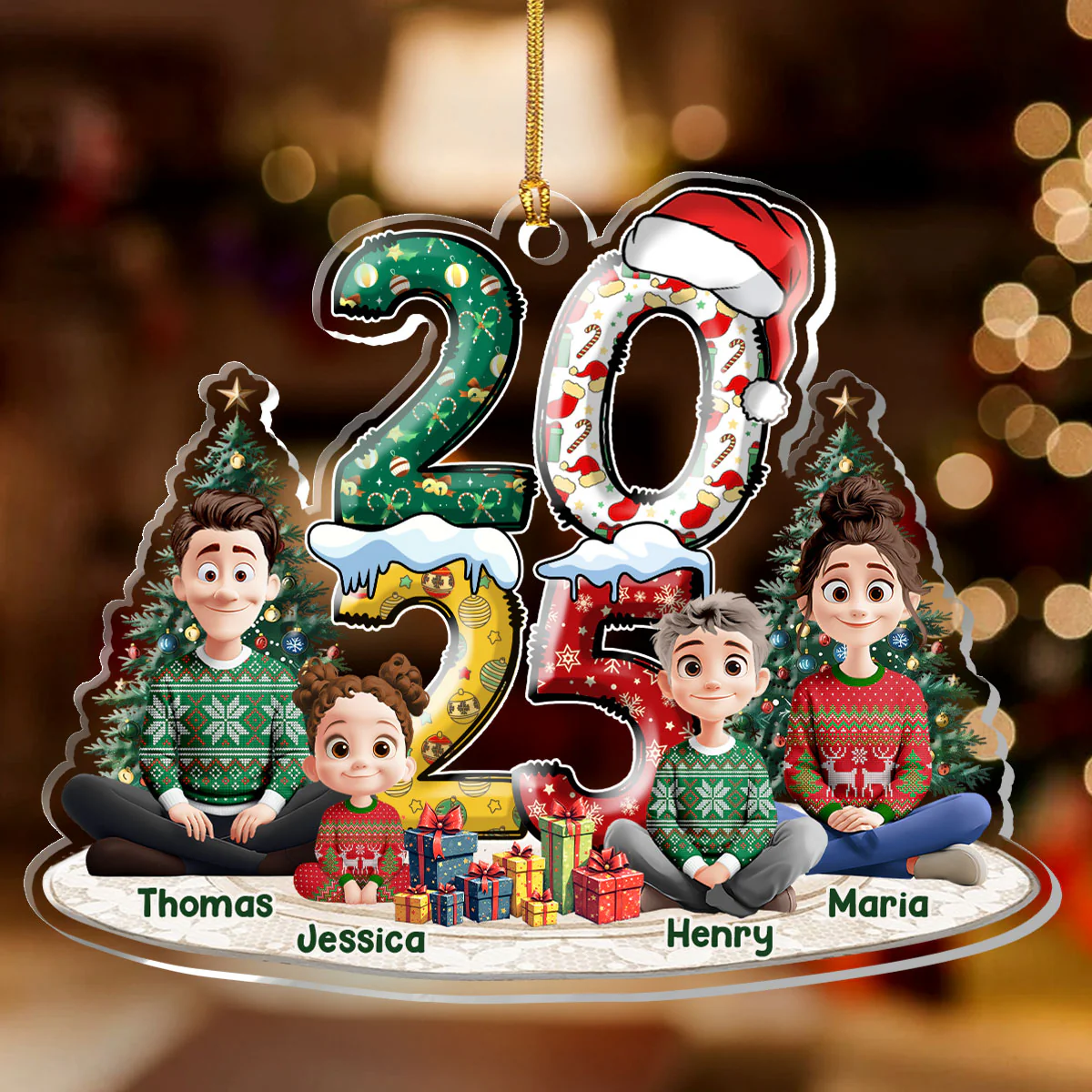 Family Christmas Joy - Personalized 1-Layer Acrylic Ornament - Image 2