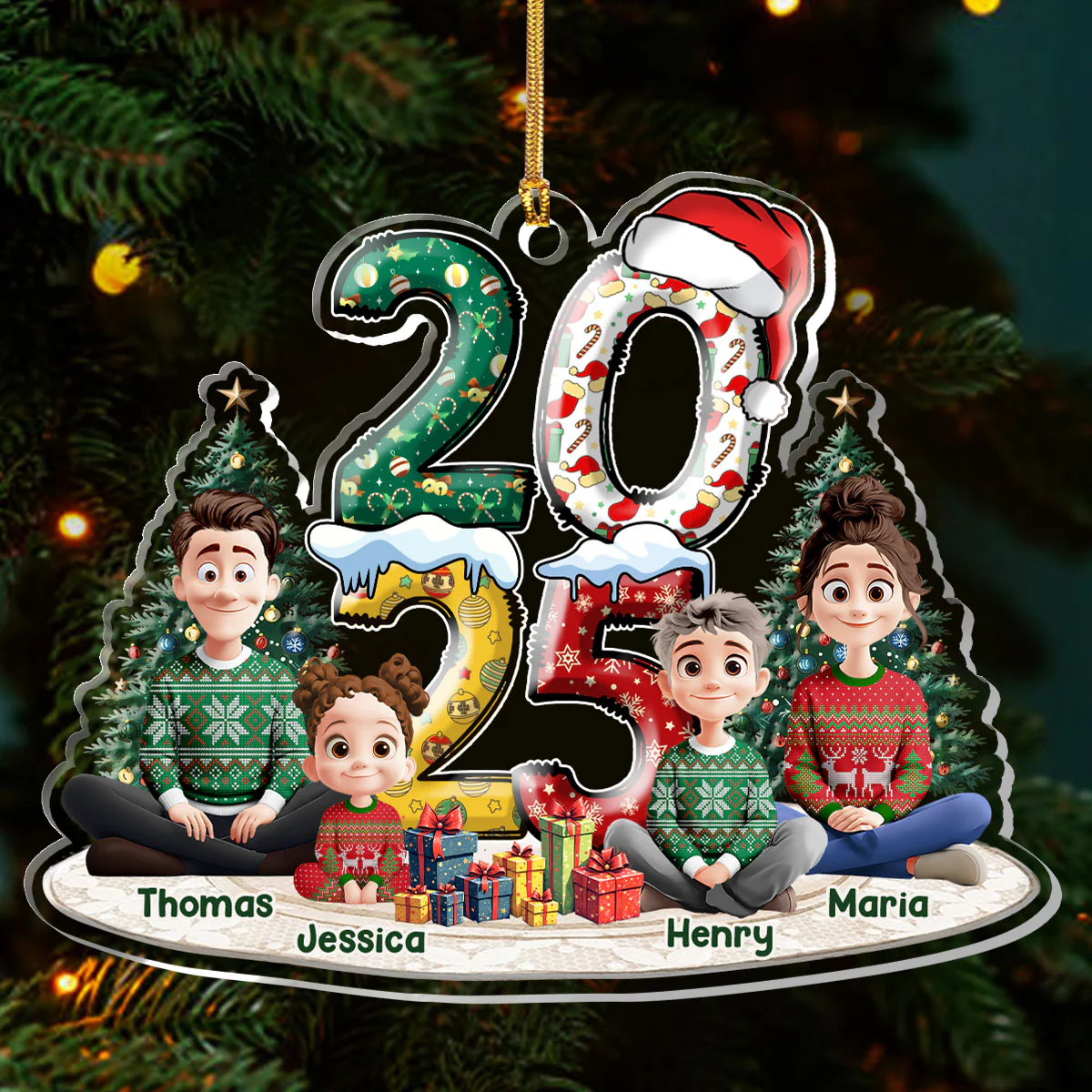 Family Christmas Joy - Personalized 1-Layer Acrylic Ornament - Image 3