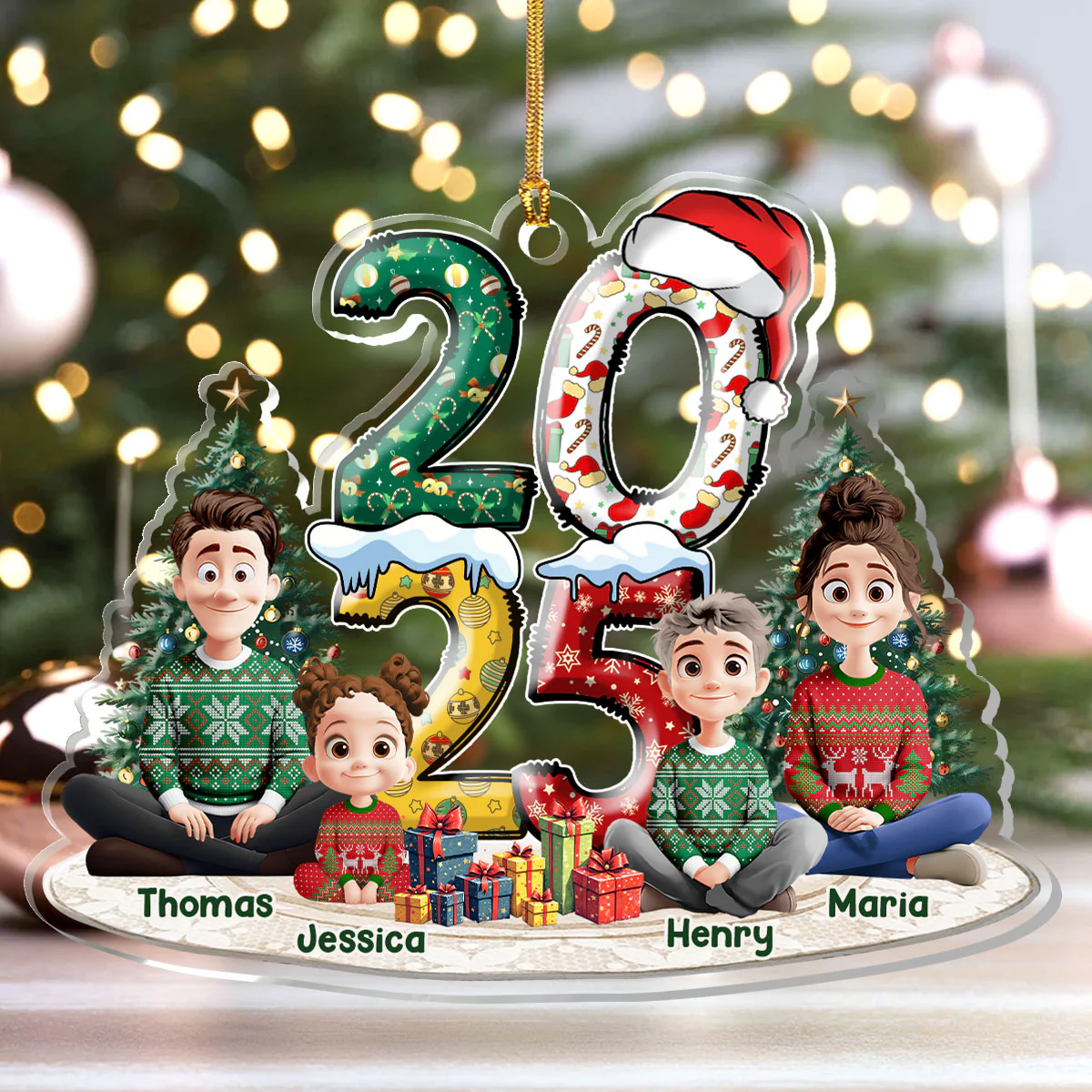 Family Christmas Joy - Personalized 1-Layer Acrylic Ornament - Image 4